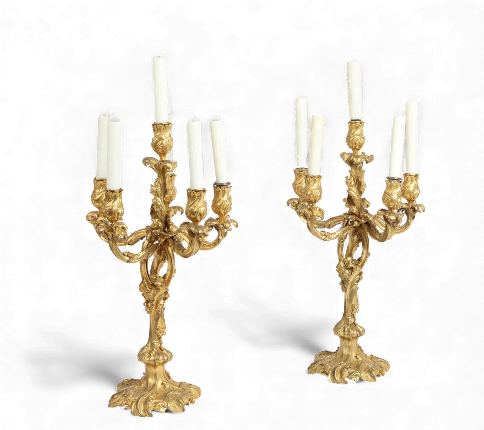 A pair of Louis XV style gilt bronze six light candelabra, E. Colin & Cie, Paris, late 19th century (1 of 5)