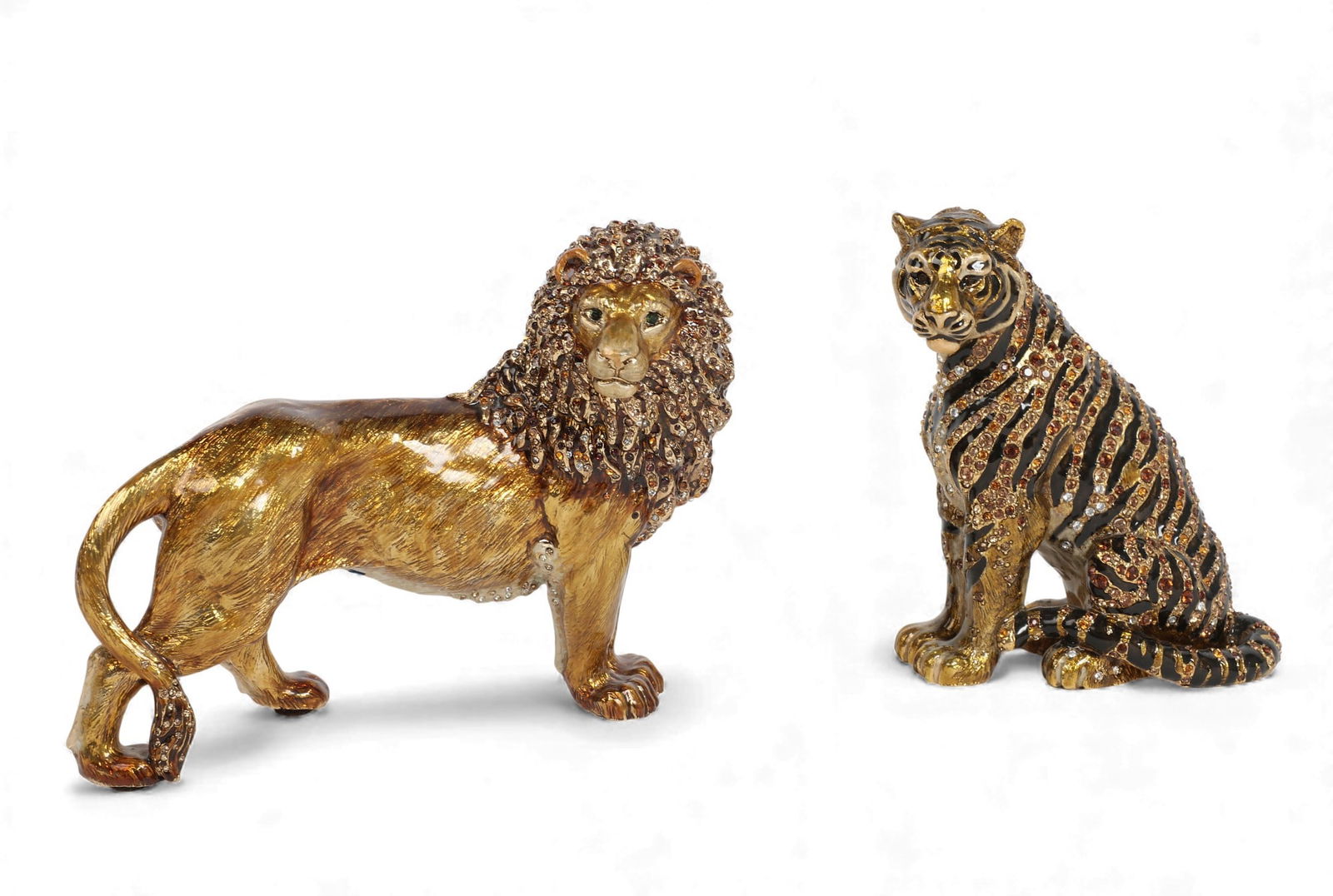 A Jay Strongwater  jeweled  enamel standing lion and a seated tiger: Archiebald & Leopold, Modern (1 of 4)
