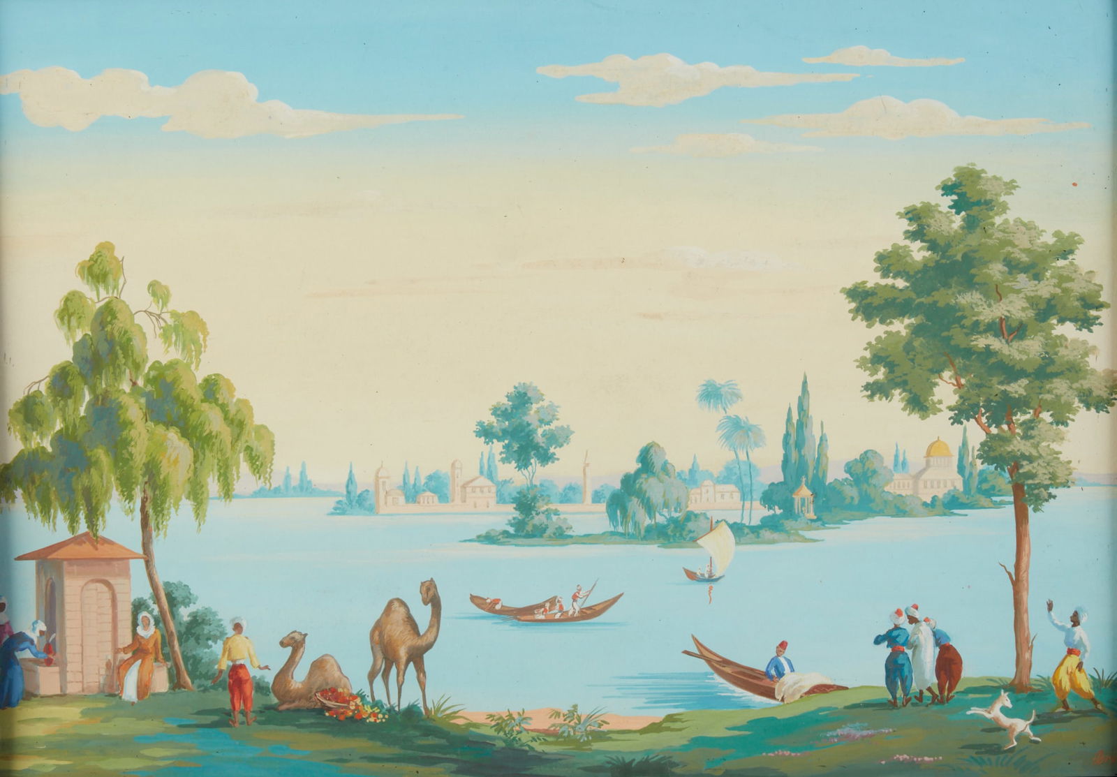 Continental School (20th century), The Banks of the Bosphore (wallpaper design), gouache (1 of 4)