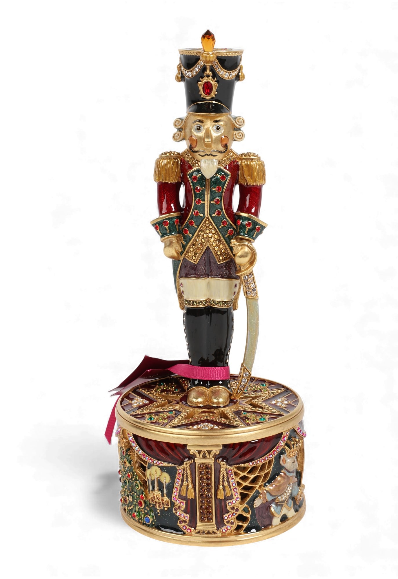 A Jay Strongwater Limited Edition  jeweled  enamel nutcracker form music box, modern (1 of 4)