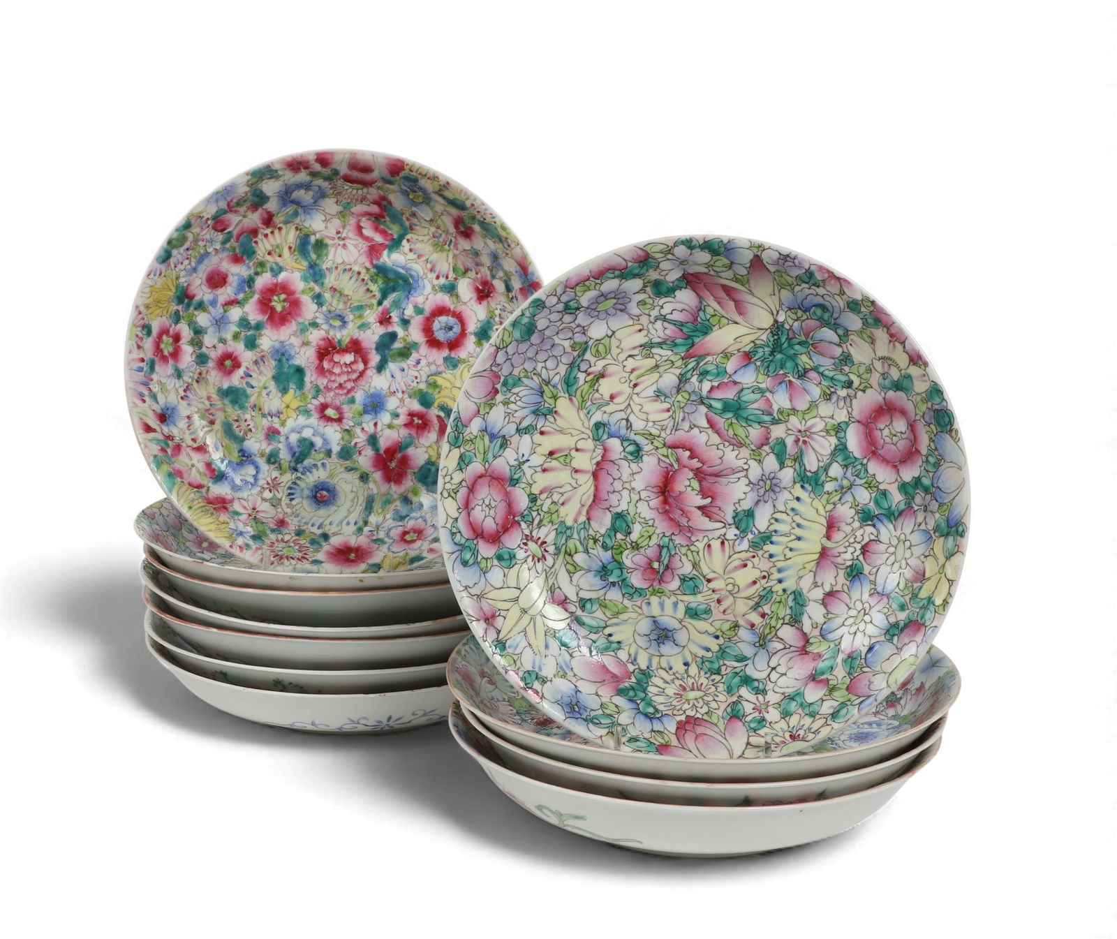 A group of eleven Chinese hand painted plates: A group of eleven Chinese hand painted plates diameter 9 1/2 in. (24.1 cm.)