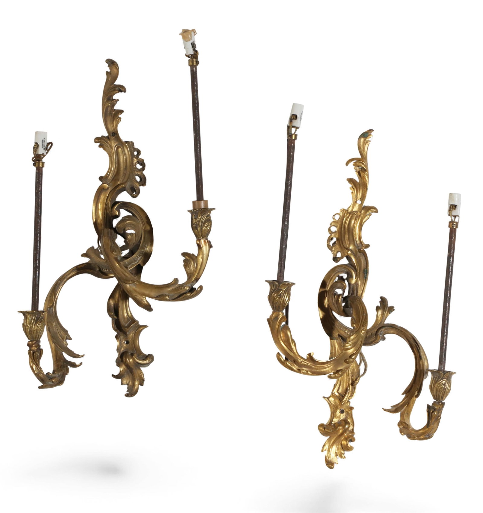 A pair of Louis XV style gilt bronze two light wall sconces (1 of 3)