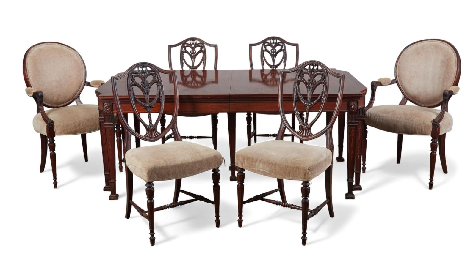A vintage mahogany dining room table with three leaves together and six associated dining room (1 of 19)