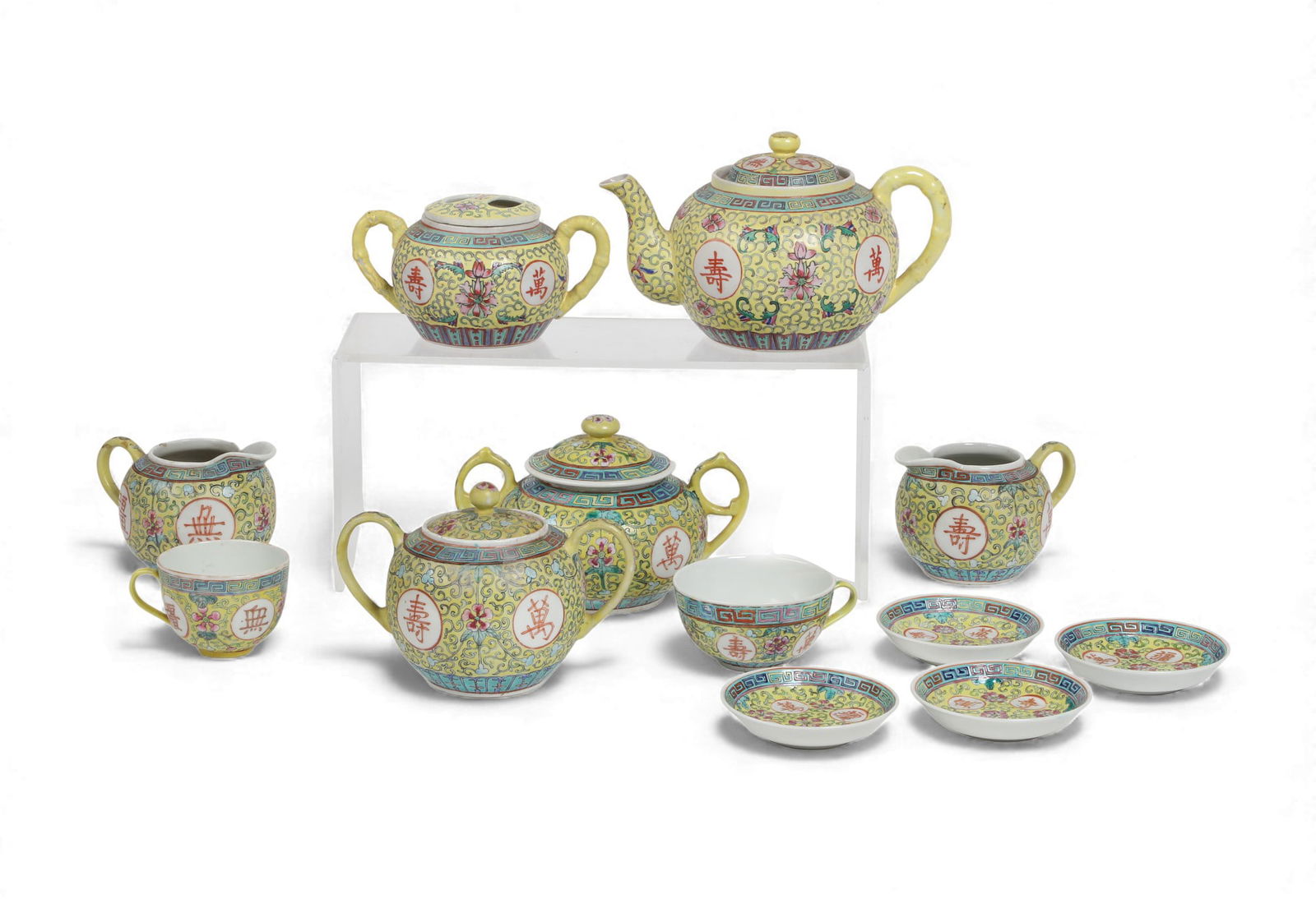A group of twelve Chinese yellow painted tea ware (1 of 5)
