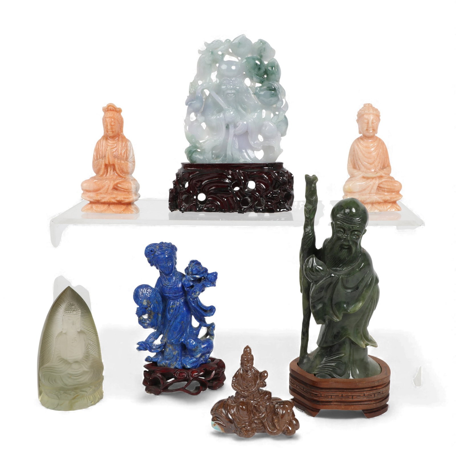 A group of seven Chinese carved hardstone and jade carvings (1 of 4)