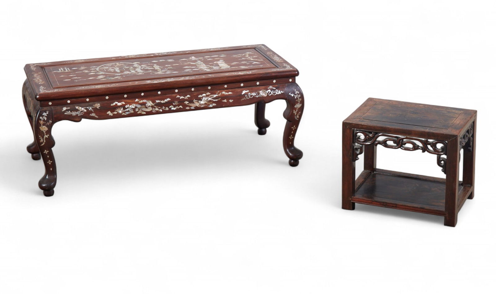 A Chinese mother of pearl inlaid low table together with a side table (1 of 6)