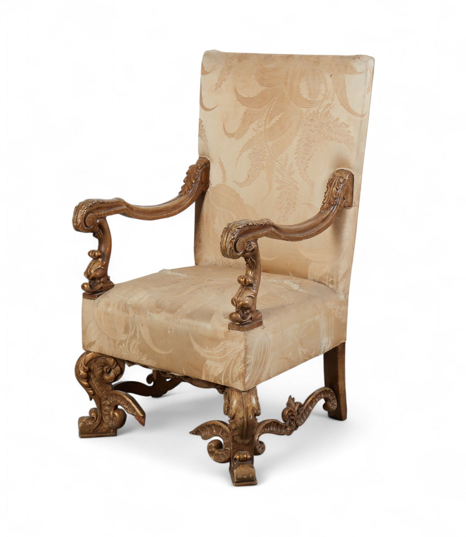 A Baroque style giltwood armchair (stretcher broken), 20th century (1 of 9)