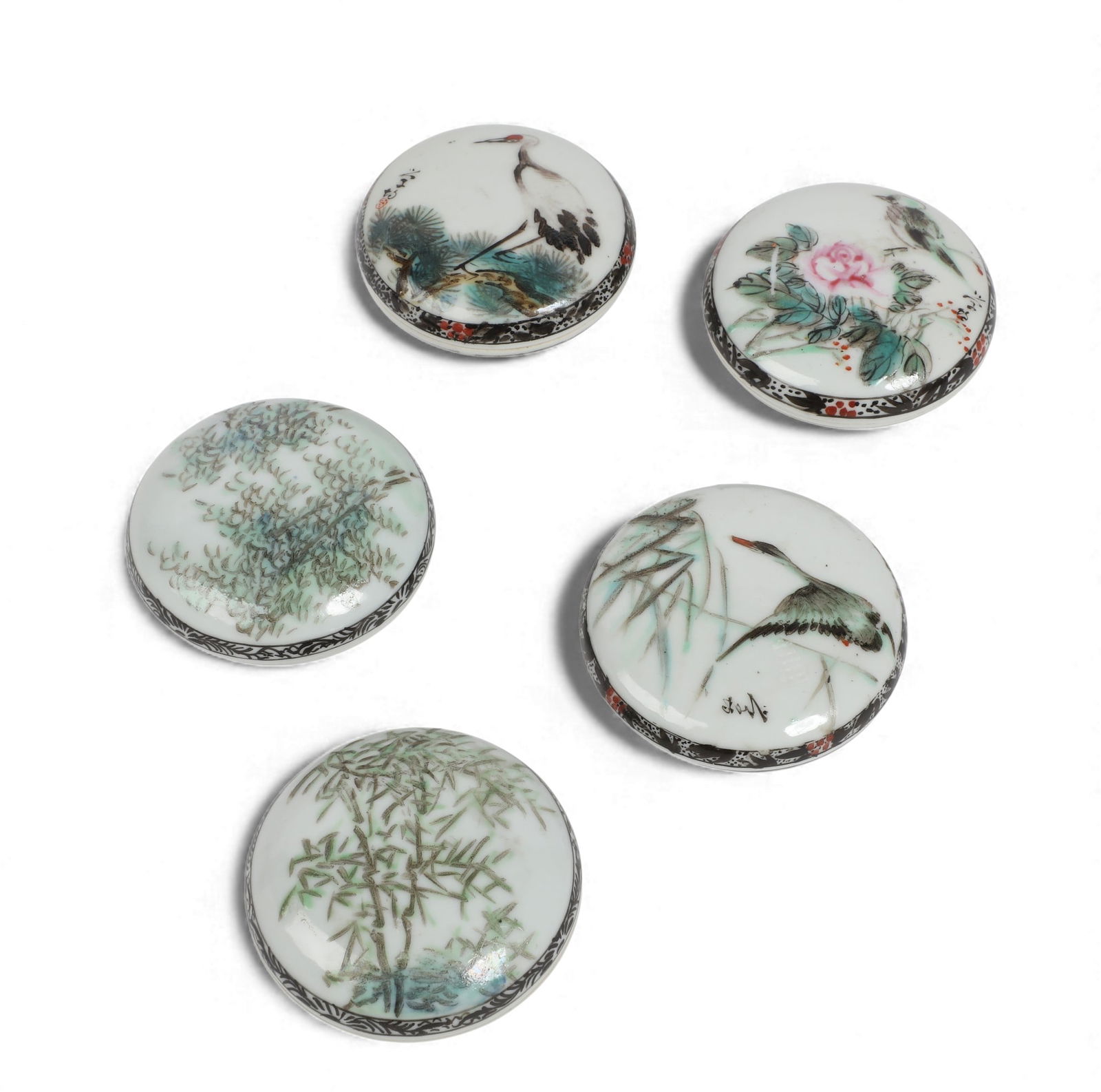 A group of five Chinese painted seal boxes (1 of 4)