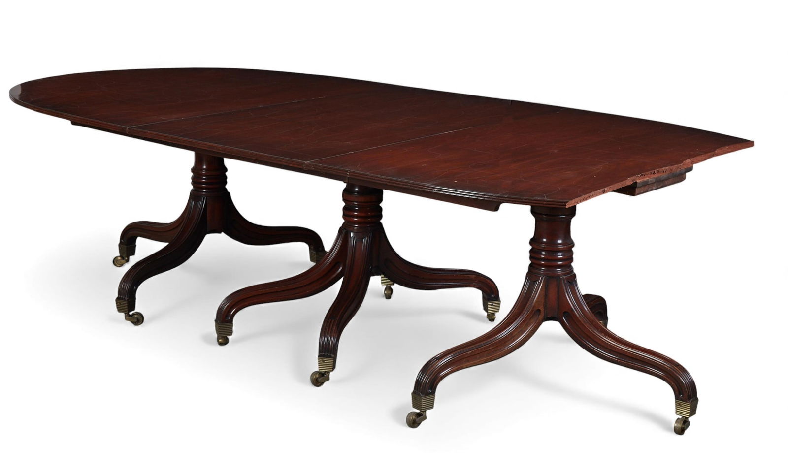 A mahogany three pedestal dining room table, as is (1 of 10)