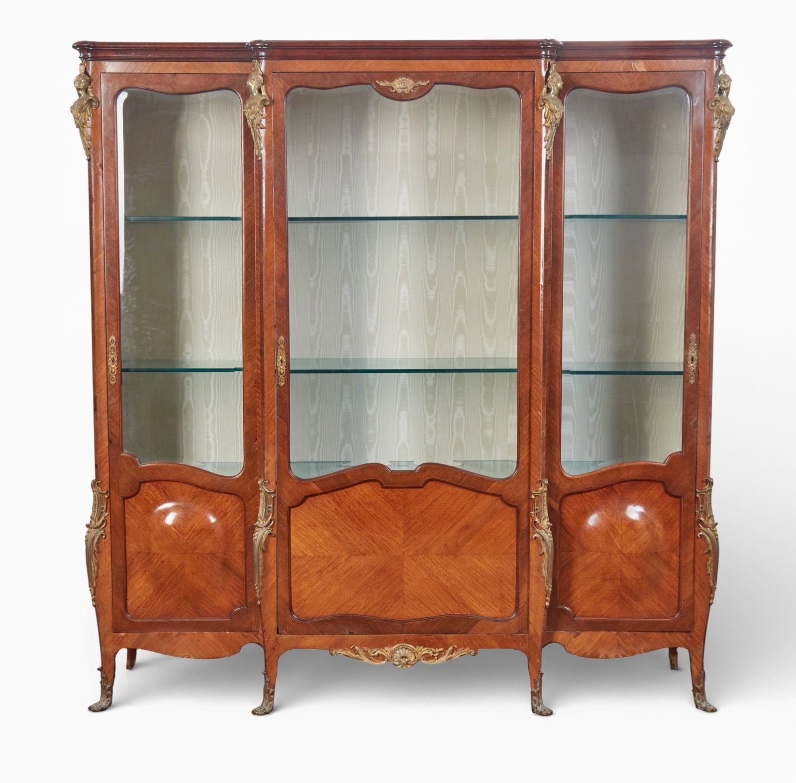 A Louis XV style gilt bronze mounted walnut vitrine cabinet, early 20th century (1 of 9)