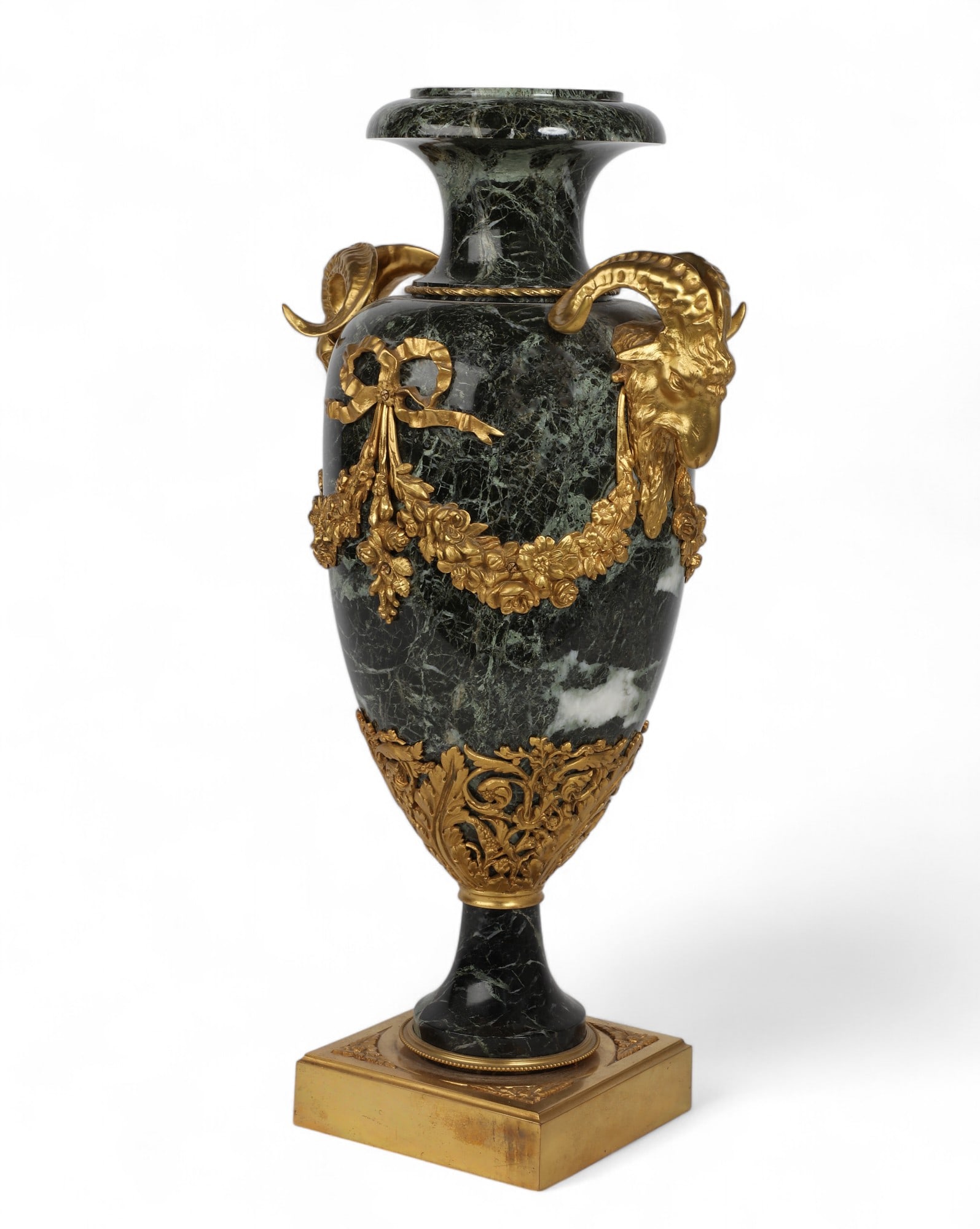 A Louis XV style gilt bronze mounted mottled green marble urn, early 20th century (1 of 5)