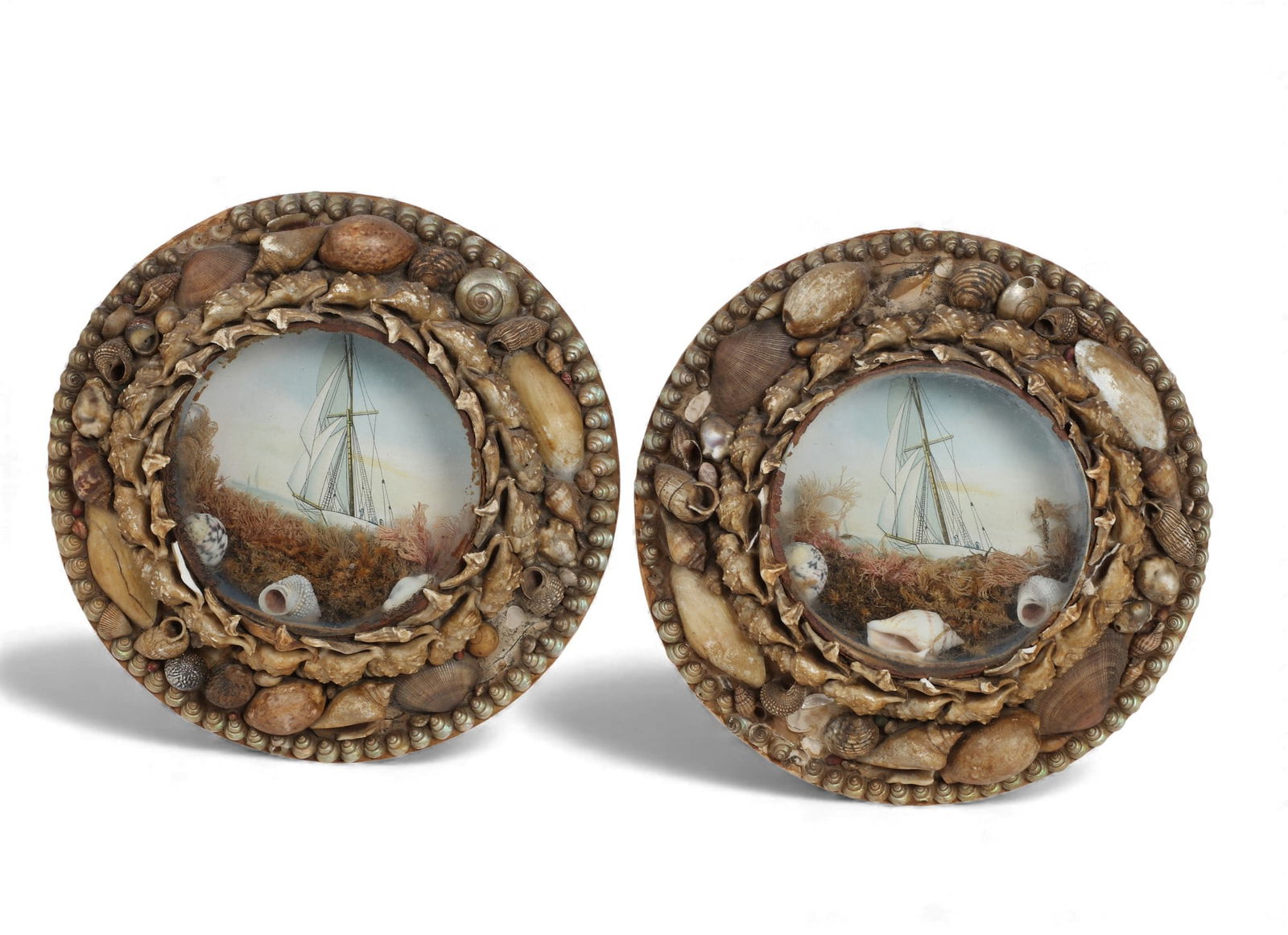 Two Victorian shellwork sailor's valentines, 19th century (1 of 3)