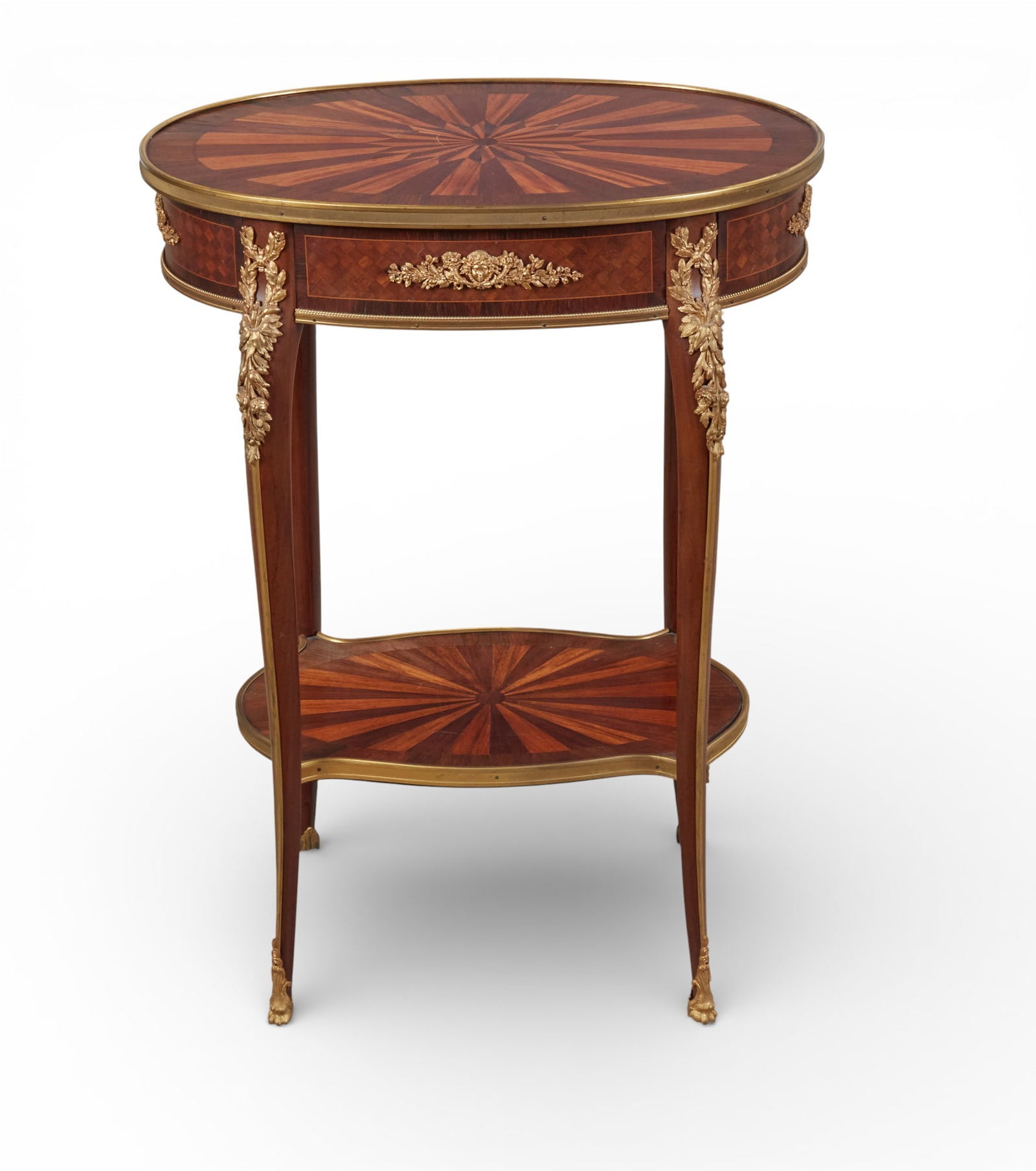 A Louis XVI style gilt bronze mounted mixed wood and parquetry occasional table, 20th century (1 of 8)