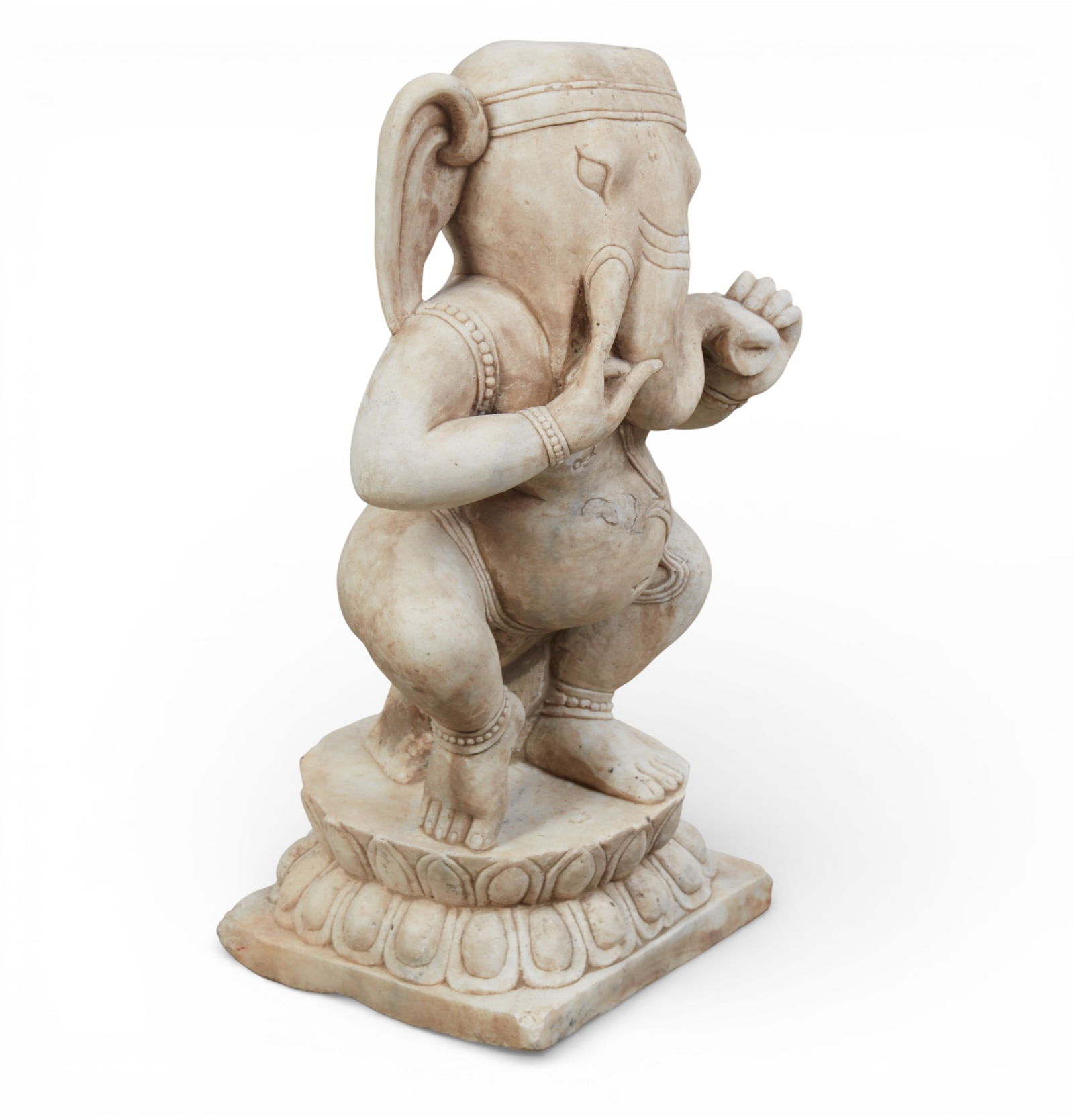 An Indian white marble model of Ganesha: An Indian white marble model of Ganeshaheight 25in (63.5cm); width 16in (41cm); depth 12 1/2in (32cm)