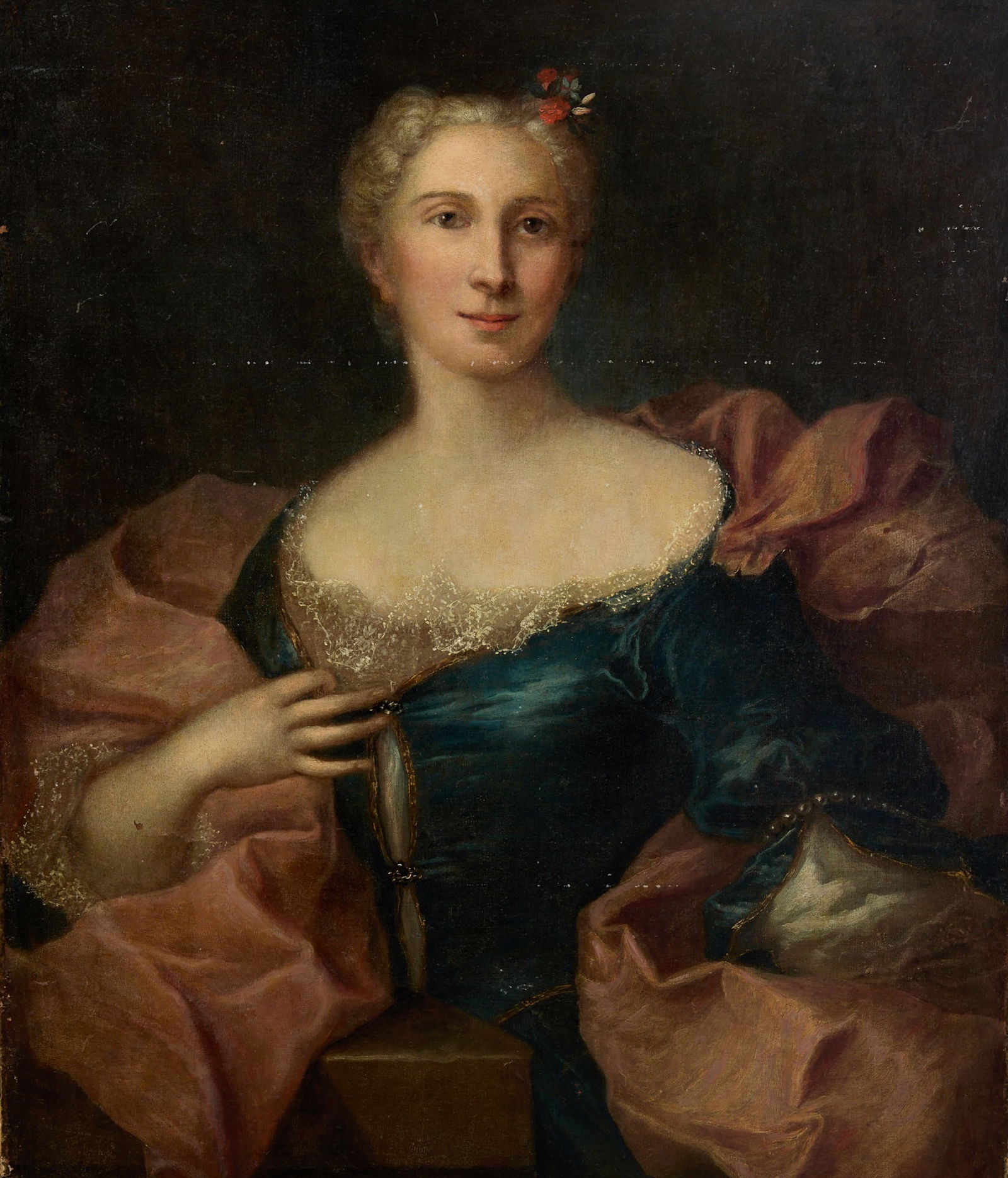 French School (18th century), Portrait of a Lady in blue and peach, oil on canvas (1 of 4)