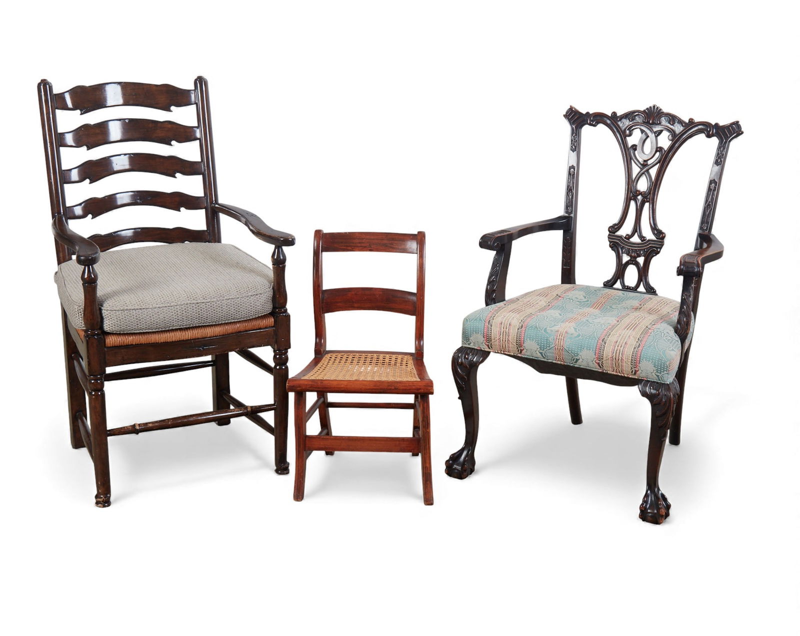 A group of three English mixed wood chairs (1 of 5)