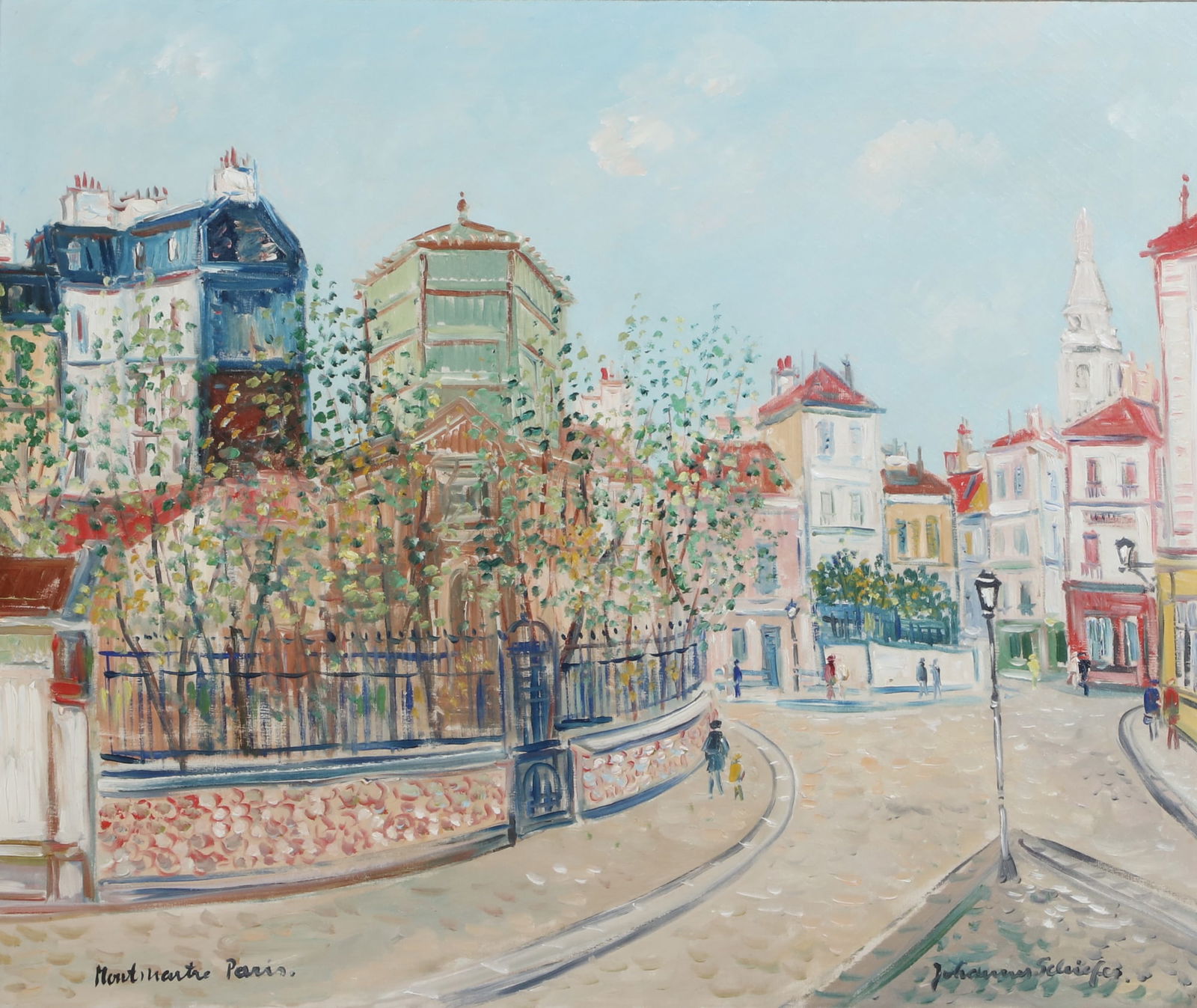 Johannes Schiefer (New York / Netherlands / France, 1896-1979), Montmarte, Paris, oil on canvas: Johannes Schiefer(New York / Netherlands / France, 1896-1979)Montmarte, Parisoil on canvastitled lower left, signed lower right, and with old gallery label to reverse20 x 24in (50 x 60cm)