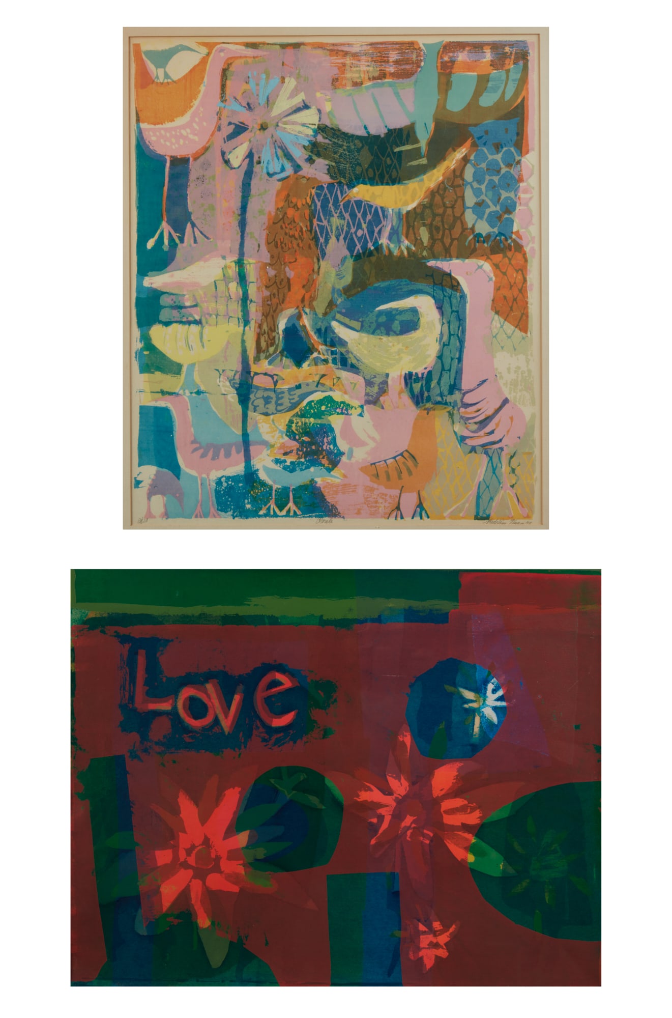 Love, birds, and bees, two screen prints (1 of 9)