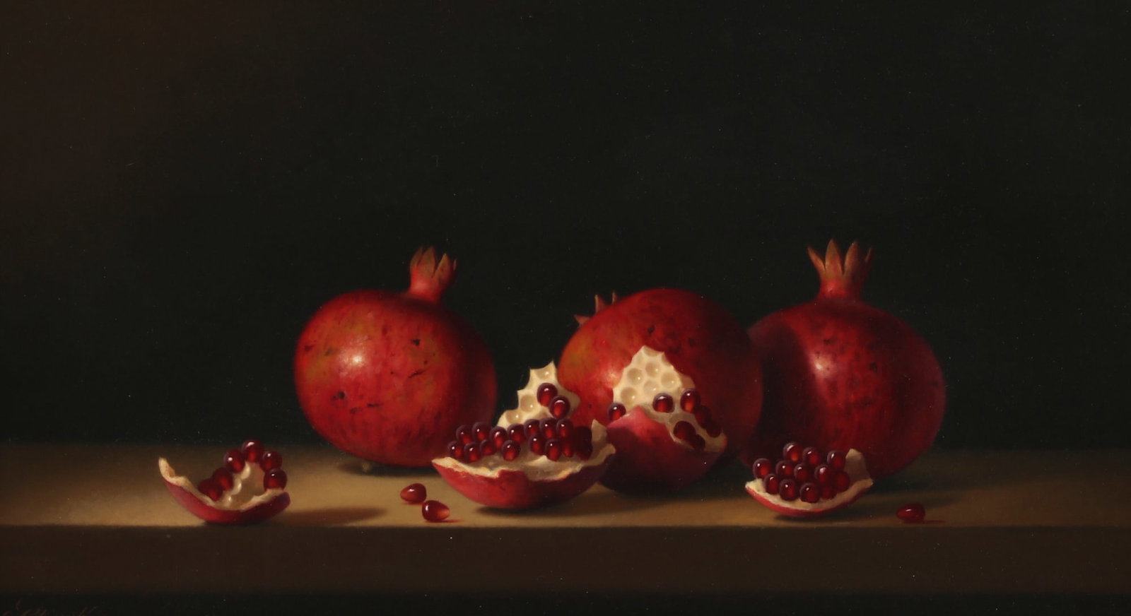 Paul Gerald Stinski (American, 1929-2015), Pomegranates, 1980, oil on masonite: Paul Gerald Stinski(American, 1929-2015)Pomegranates, 1980oil on masonitesigned Stinski to lower left13 1/4 x 8 3/4 in. (33.7 x 22.2 cm.)