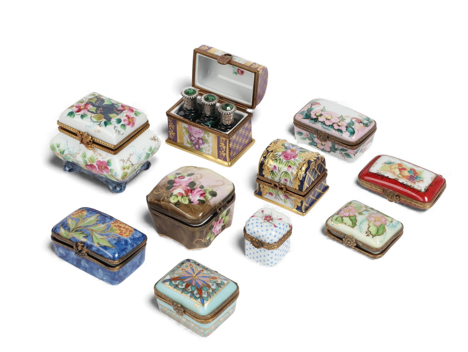 A collection of ten Limoges porcelain floral enameled trinket boxes, 20th century (1 of 4)