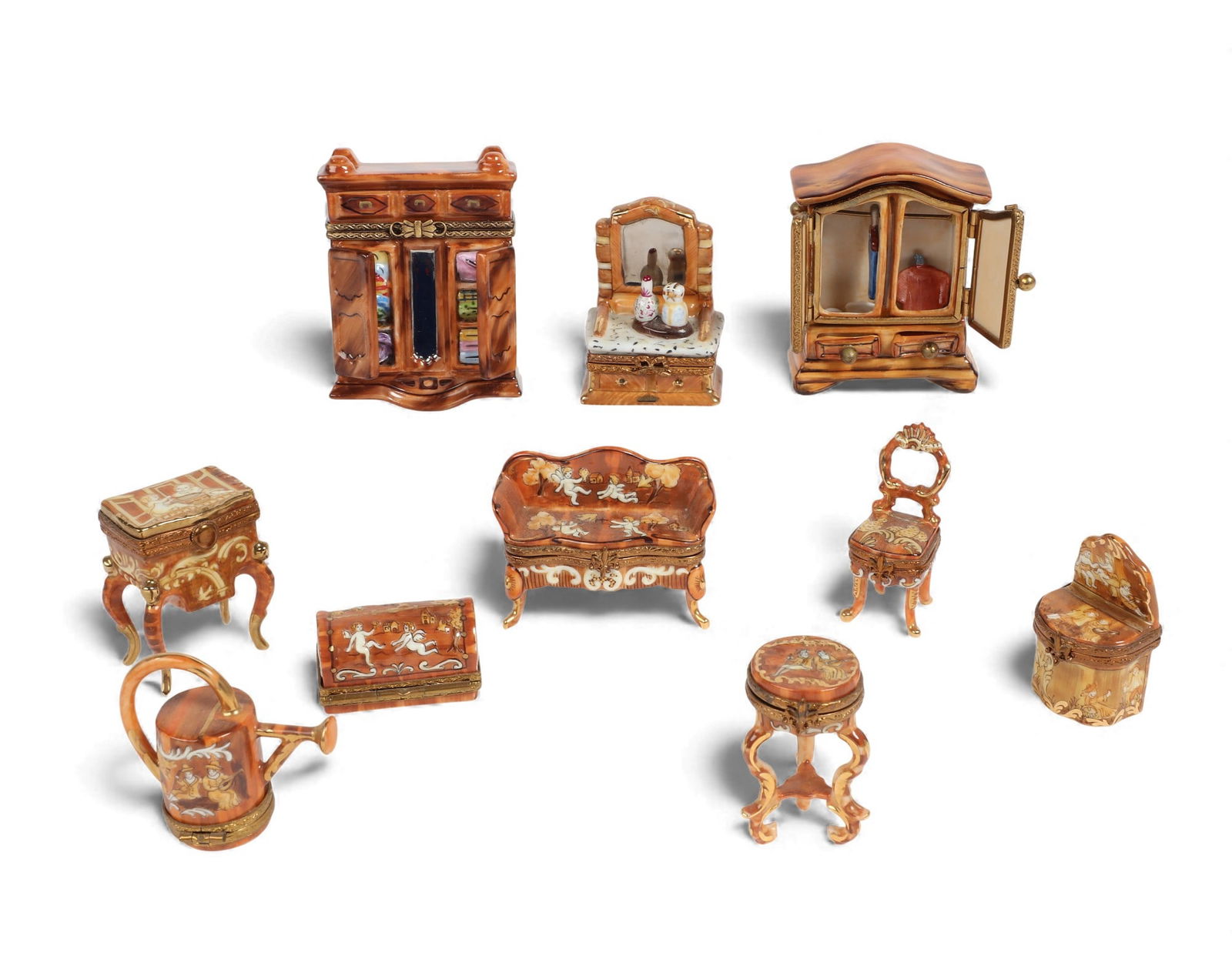 A collection of seven Limoges porcelain Museum Collection miniature trinket boxes, 20th century (1 of 7)