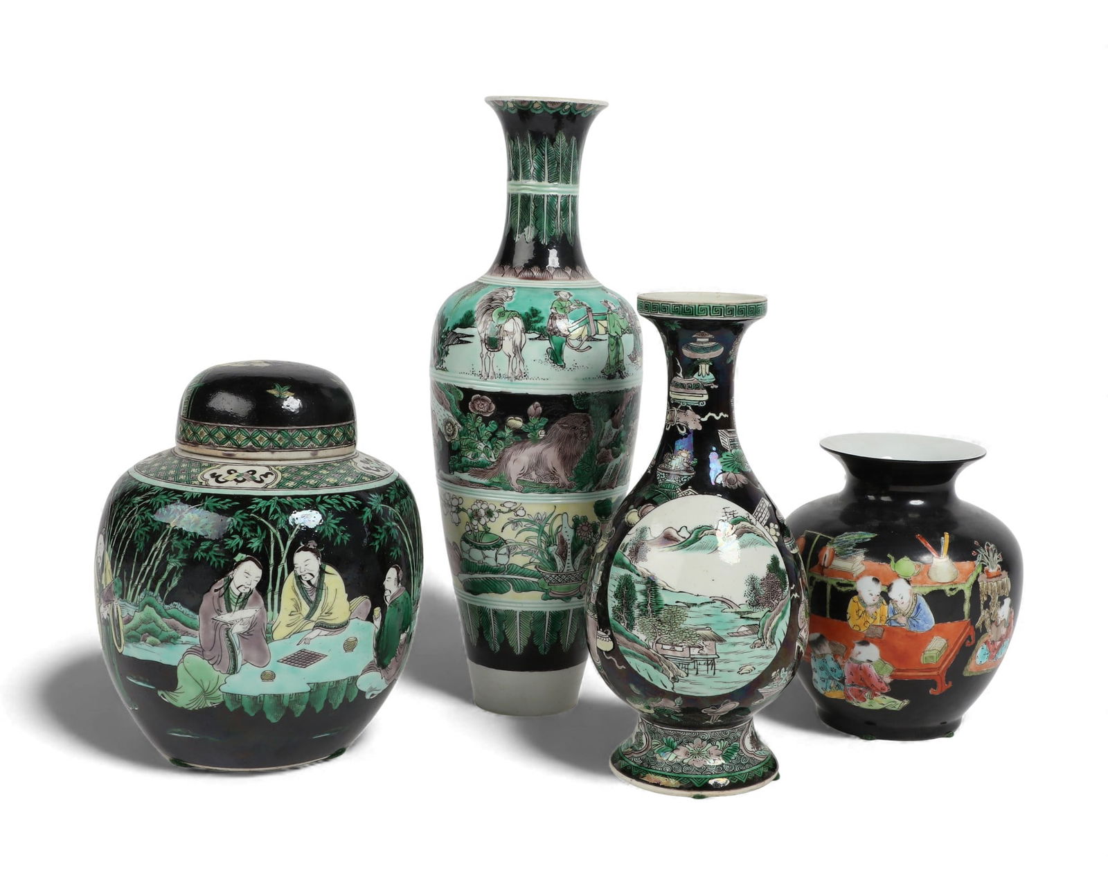 Four Chinese Famille Noir porcelain vessels (1 of 6)