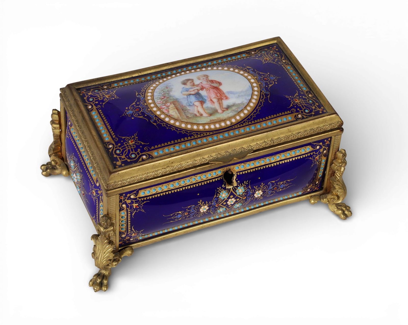 A French gilt bronze and enameled table box, early 20th century (1 of 6)