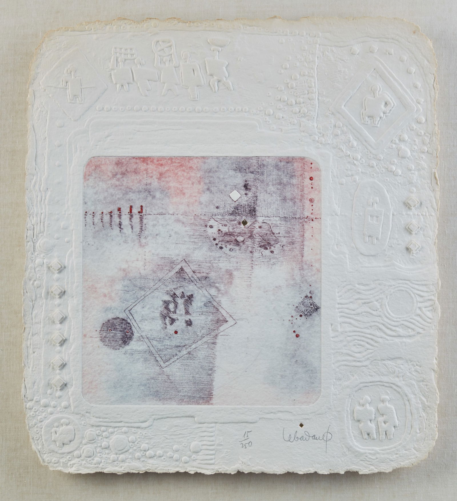 Hoi Lebadang, Untitled, etching in colors with additional hand coloring and mixed media (1 of 4)