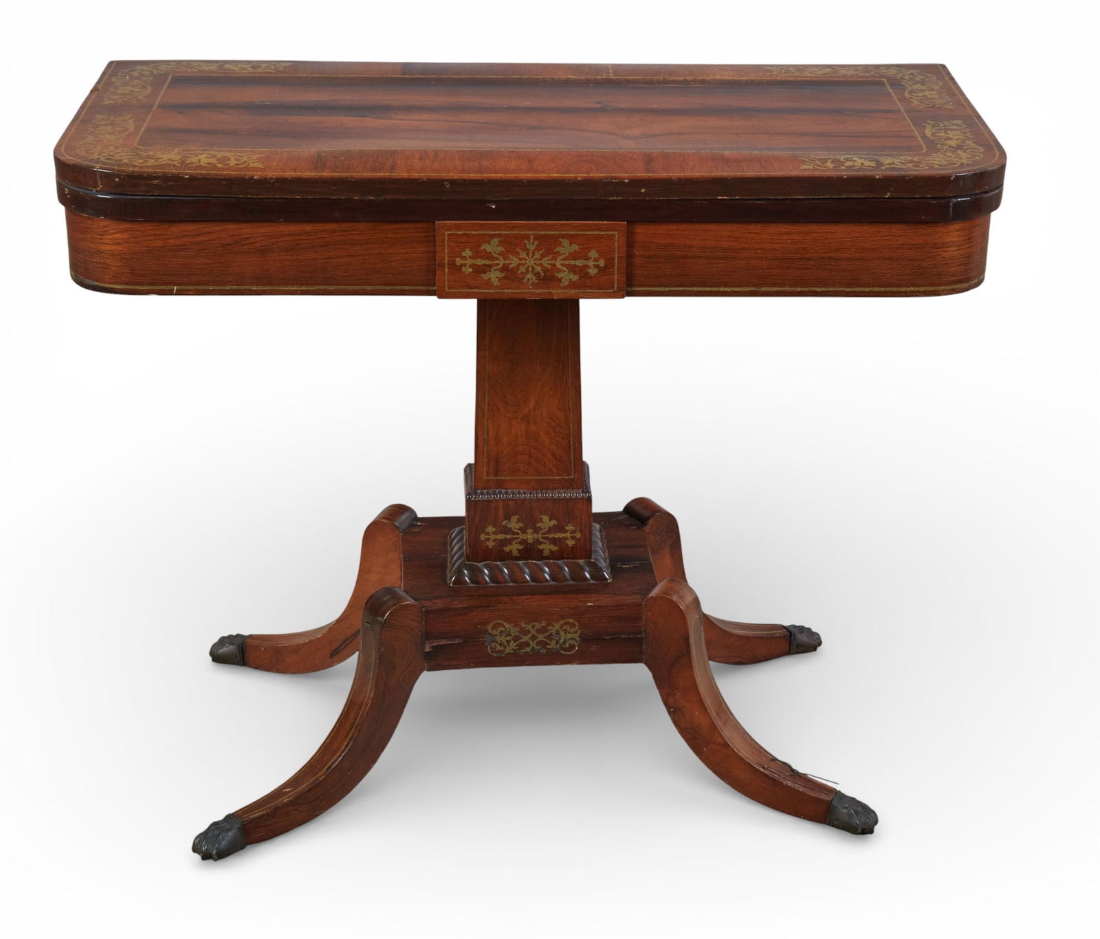 A Regency brass inlaid hardwood games table, first quarter 19th century (1 of 6)