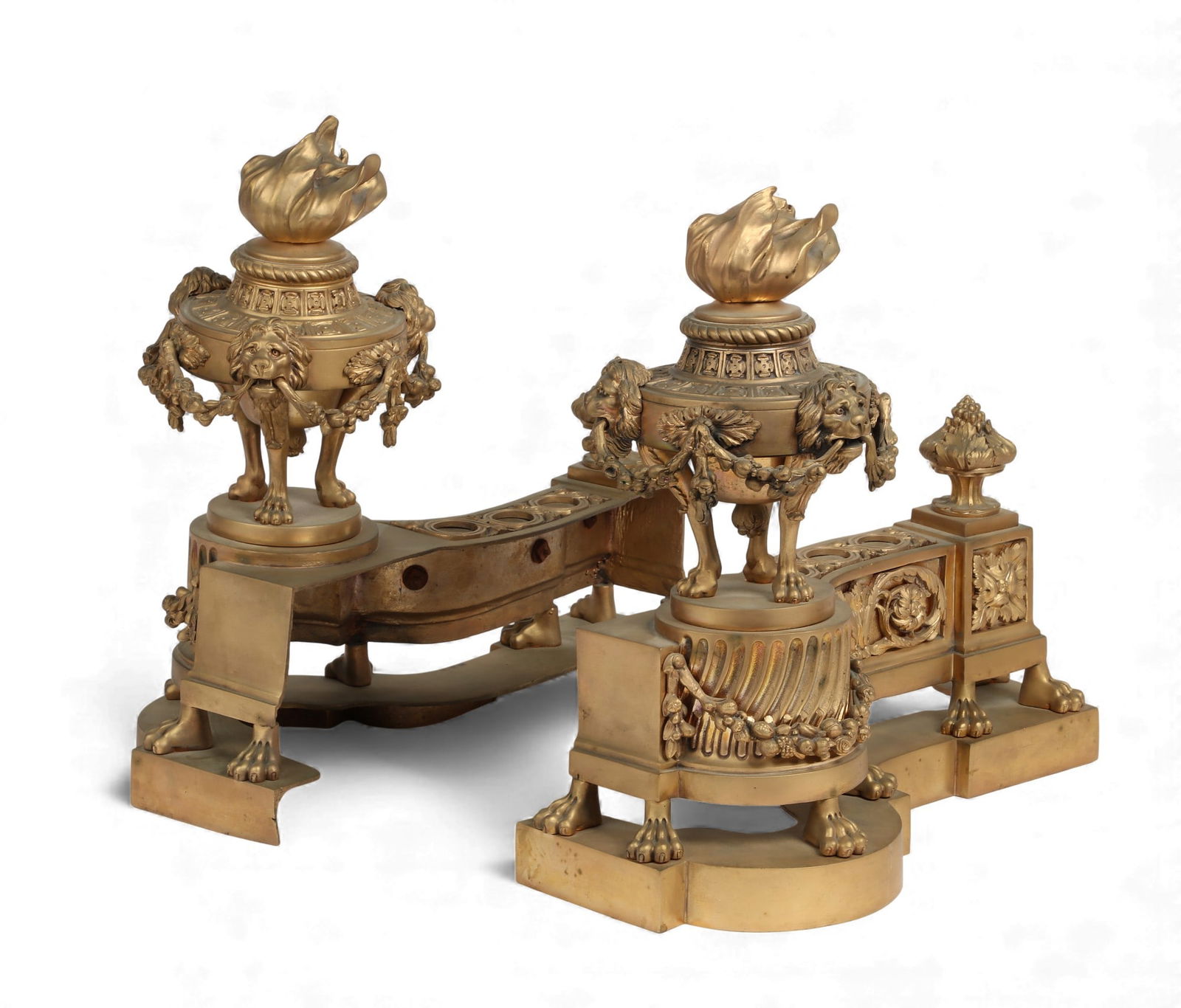 A pair of Louis XVI style gilt bronze chenets, circa 1900 (1 of 3)