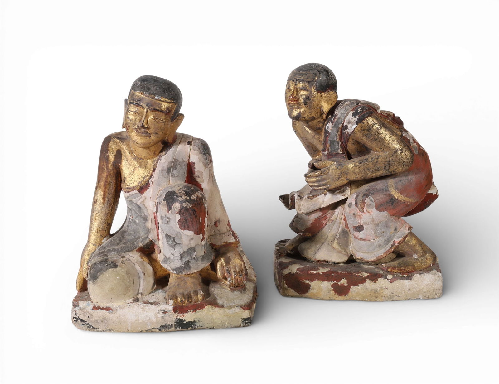 Two Burmese parcel gilt painted stone figures of Buddhist monks (1 of 5)