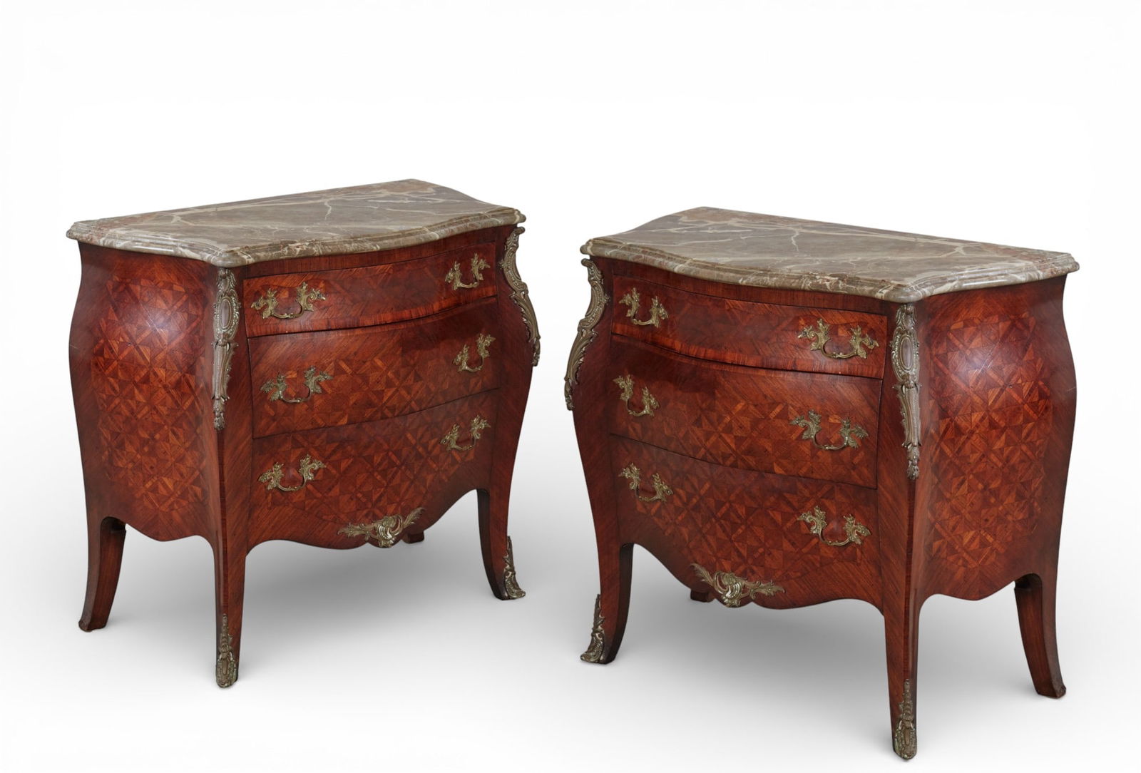 A pair of Louis XV style gilt bronze mounted kingwood and parquetry petit commodes, 20th century (1 of 9)