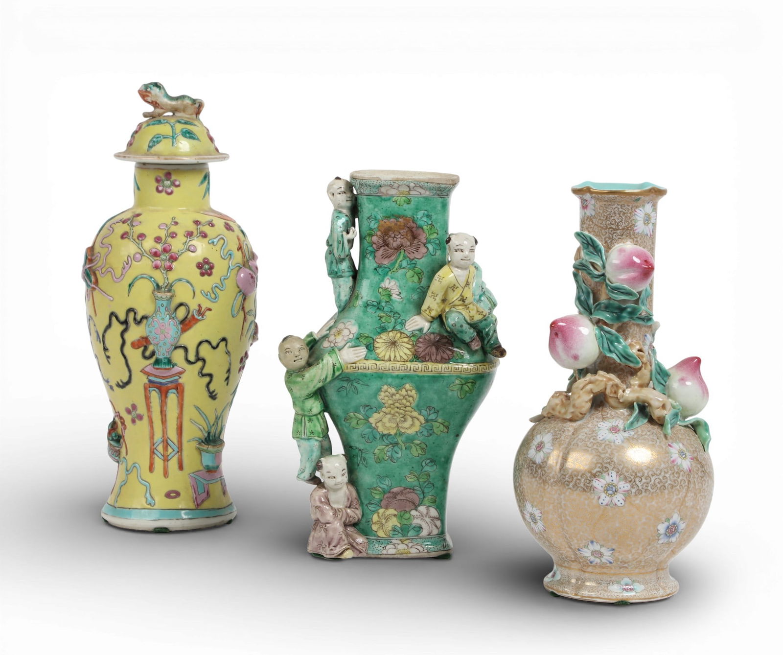Three Chinese polychrome ceramic vases (1 of 10)
