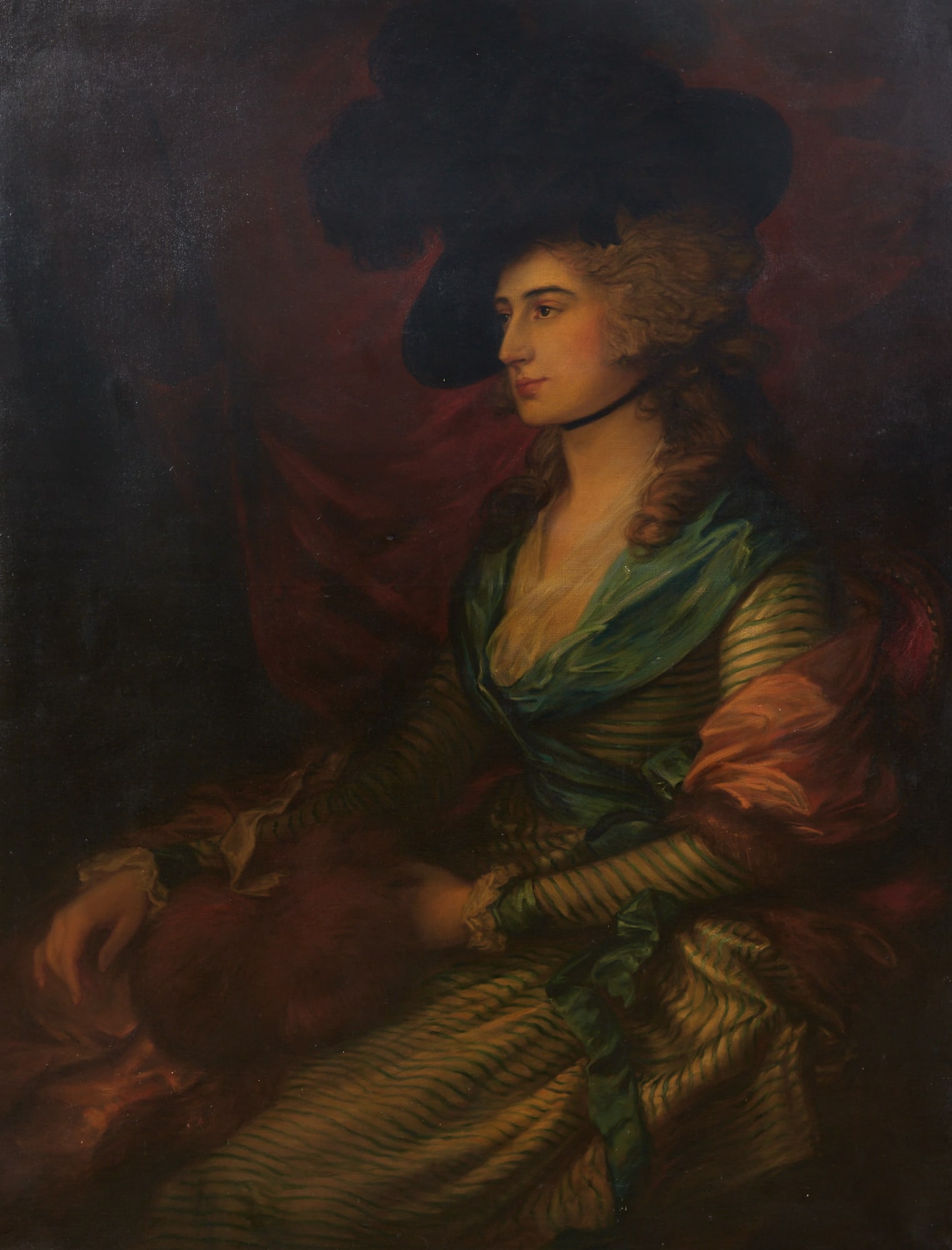 After Thomas Gainsborough (British, 1727-1788), Portrait of Sarah Siddons, Queen of Drury Lane, oil (1 of 4)