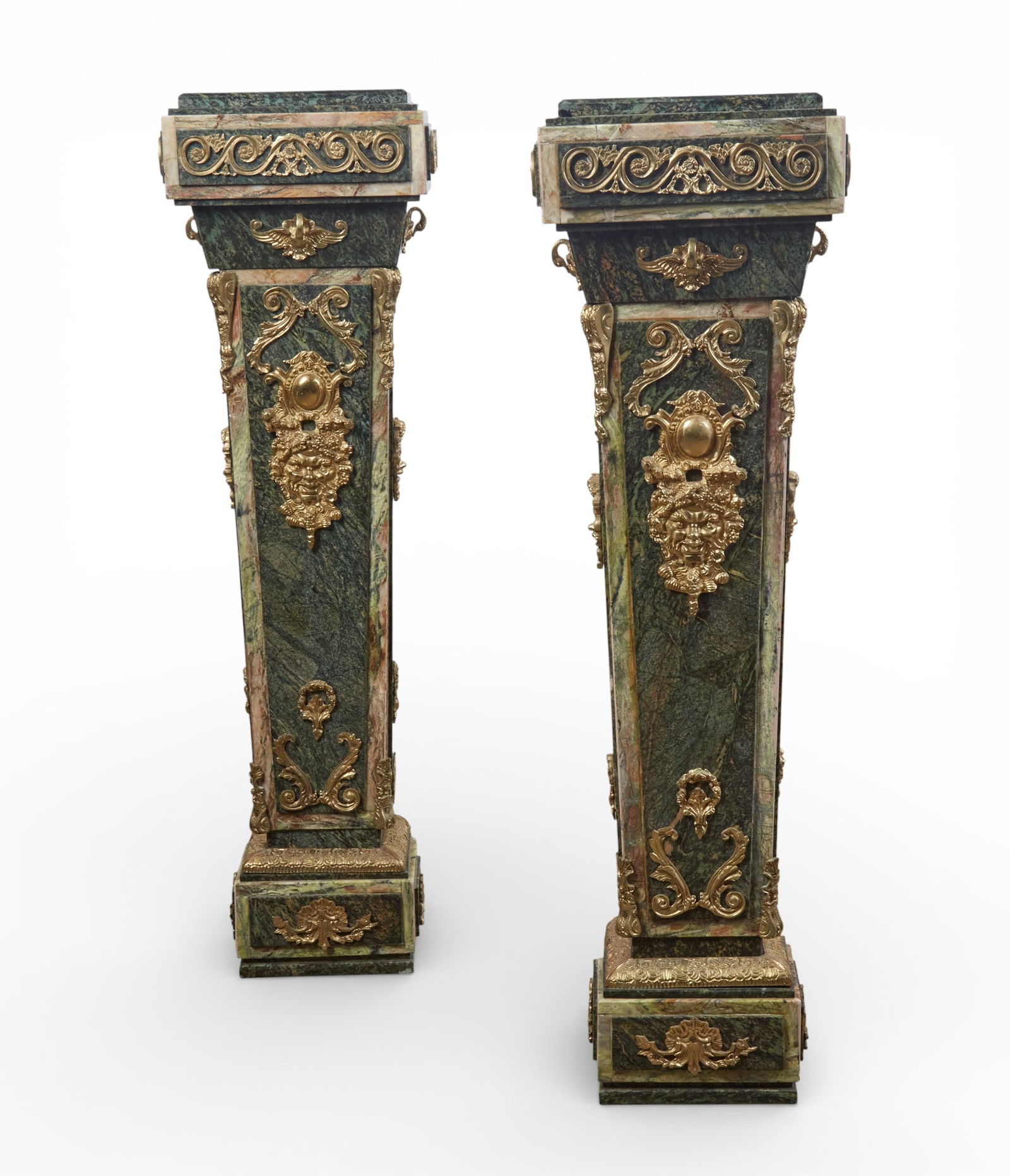 A pair of Louis XVI style gilt bronze mounted mixed marble veneered pedestals, post 1950 (1 of 9)