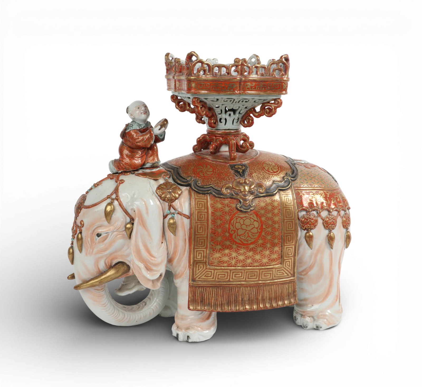 A Japanese Satsuma elephant koro: A Japanese Satsuma elephant koro height 14 1/2in (37cm); width 14 1/2in (37cm); depth 7in (18cm) Provenance: Property from a Private Collection, San Francisco, California.