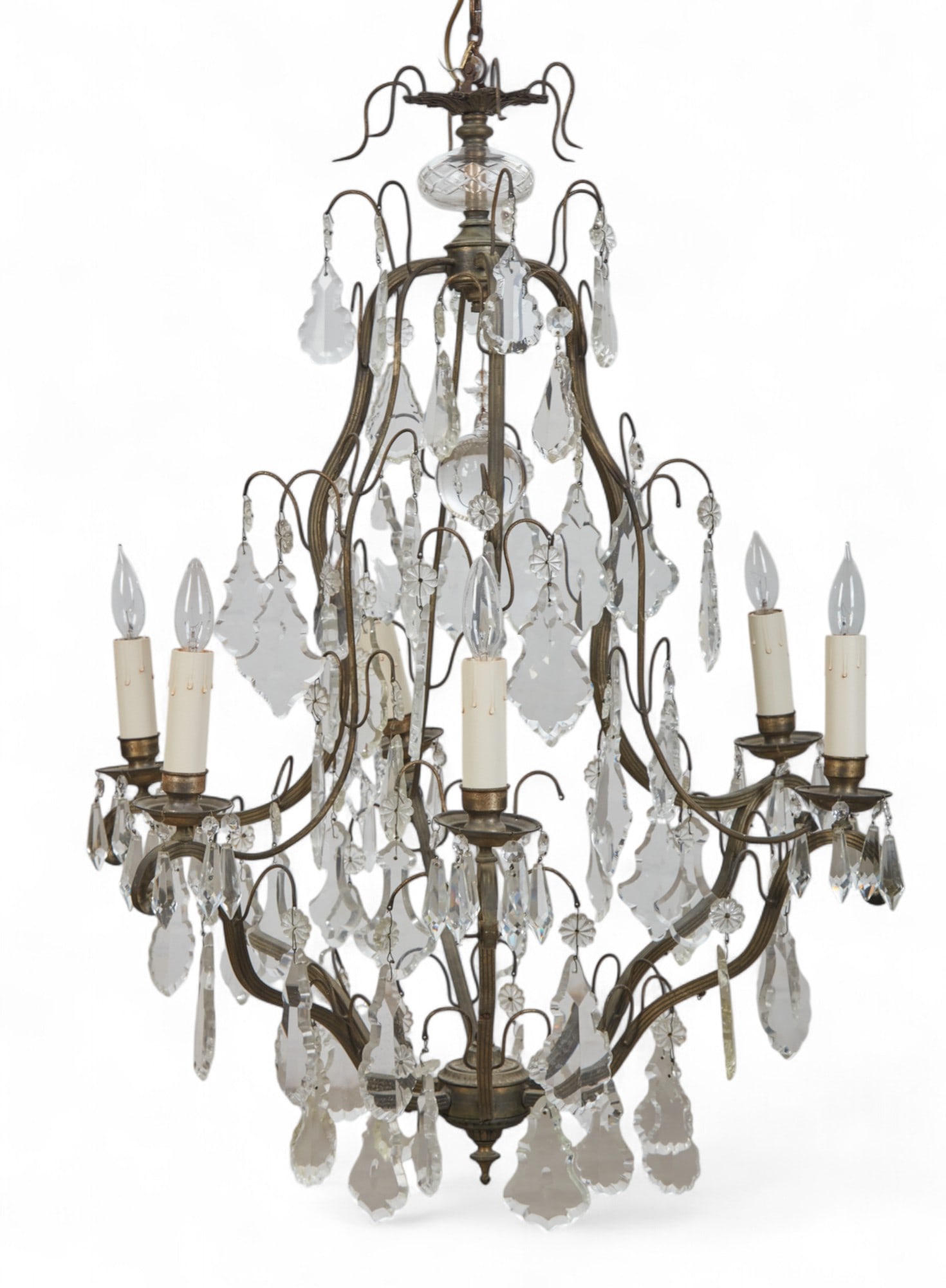 A Louis XV style bronze and cut glass six light chandelier, 20th century (1 of 8)