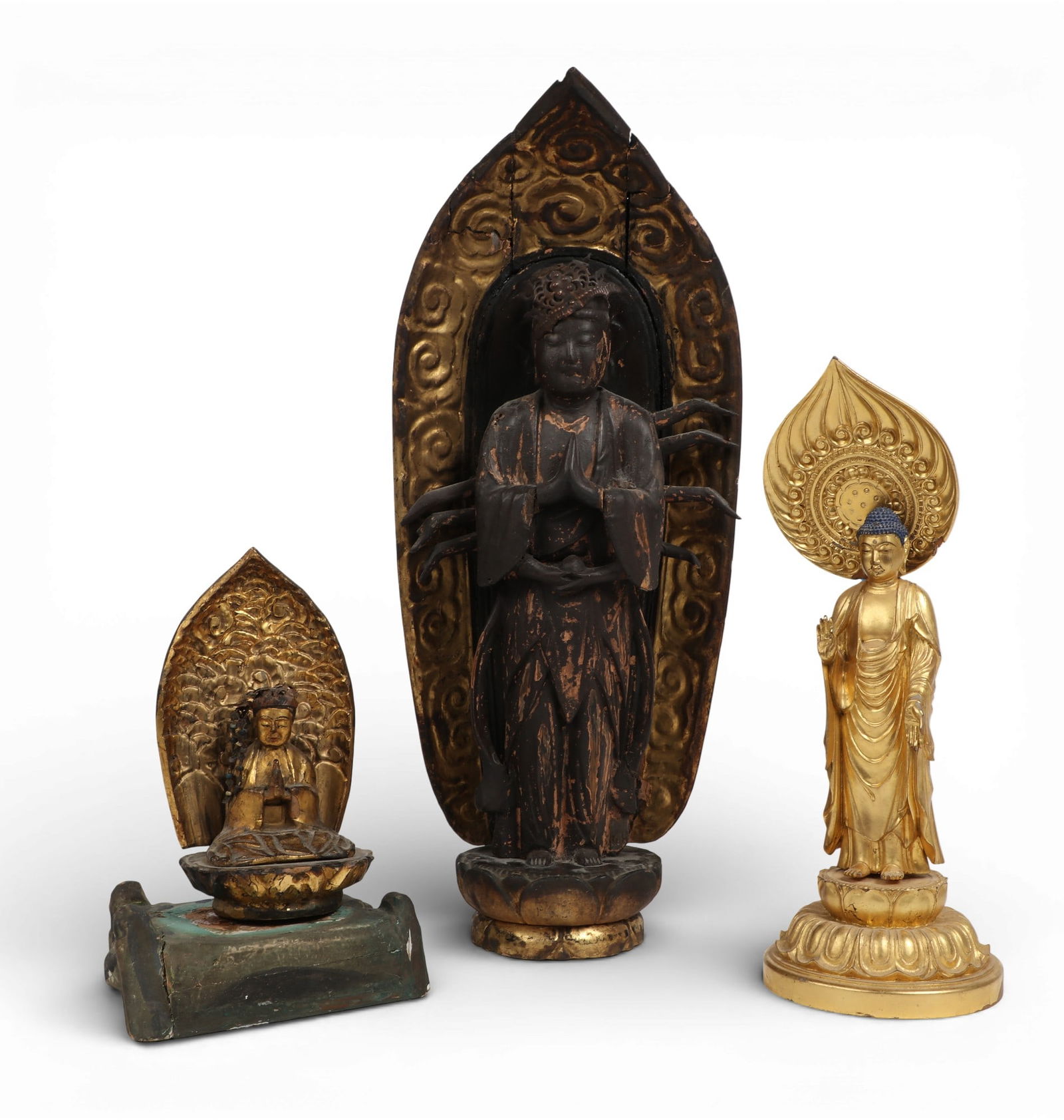 Three Japanese gilt and lacquered Buddhist figures (1 of 6)