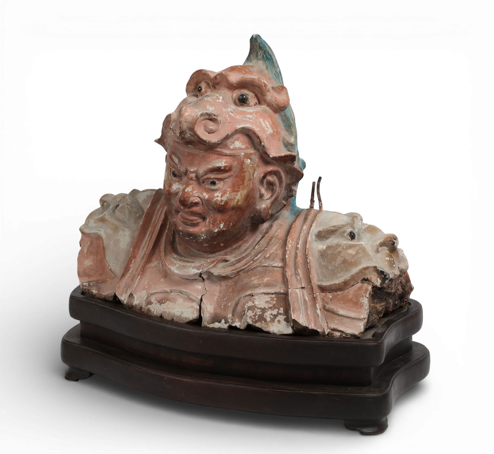 A Chinese painted terracotta bust of a Guardian King (1 of 5)