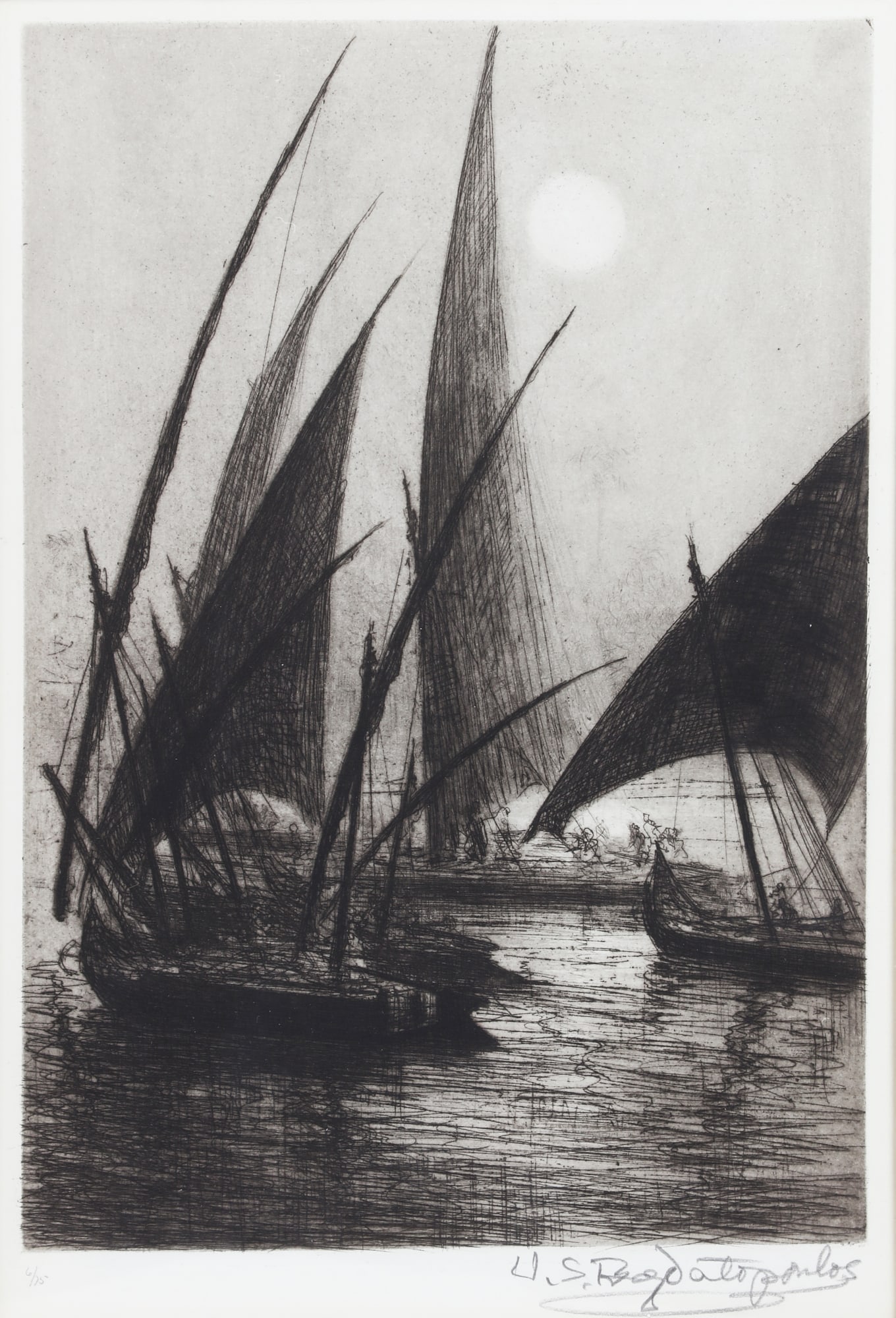 U. S. Bapatopoulos (Greek, 20th century), Regatta, etching on wove paper (1 of 4)