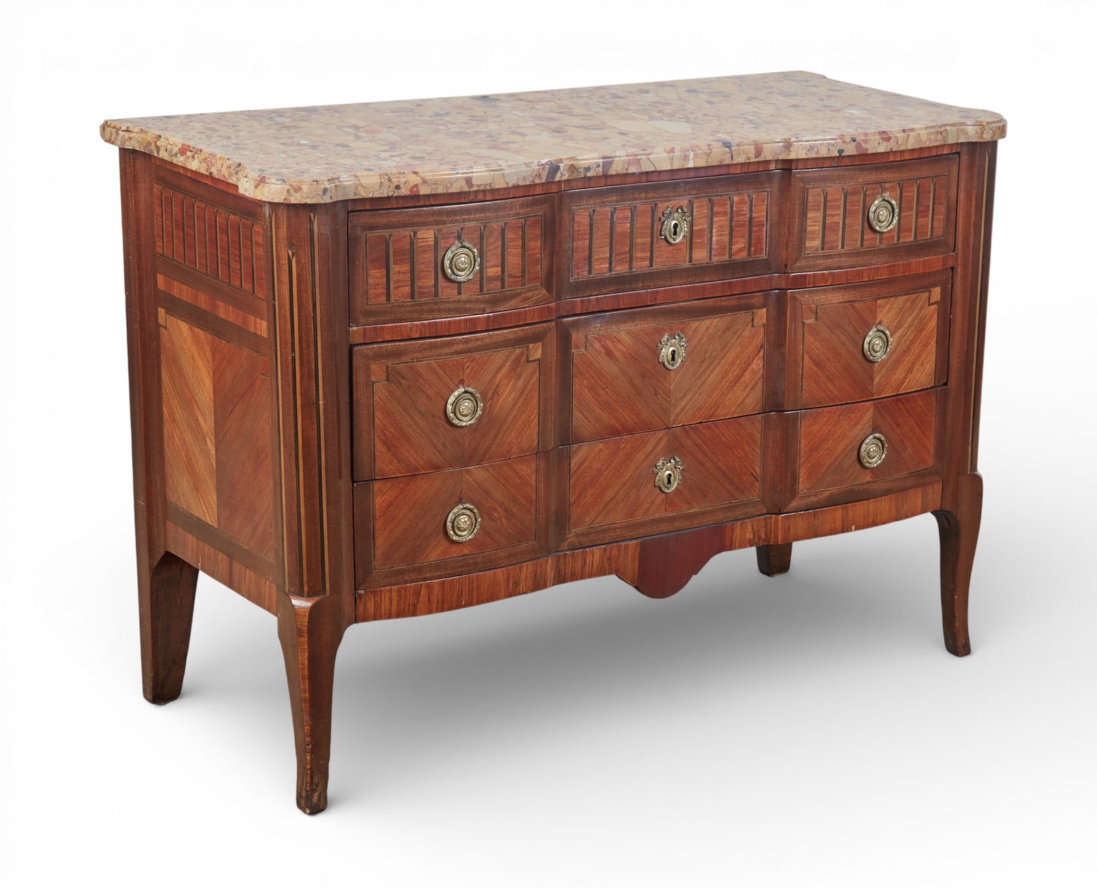 A Louis XV/XVI transitional style inlaid mahogany commode, early 20th century (1 of 6)