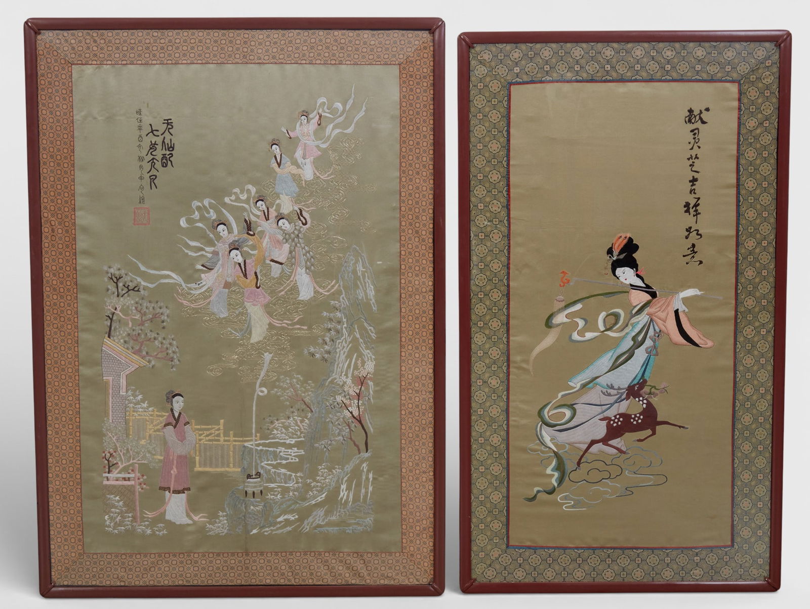 A group of two Chinese framed embroideries on silk (1 of 4)