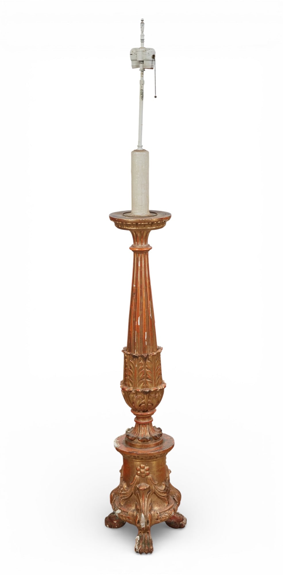 A gilt carved wood pricket candlestick converted into a lamp (1 of 6)
