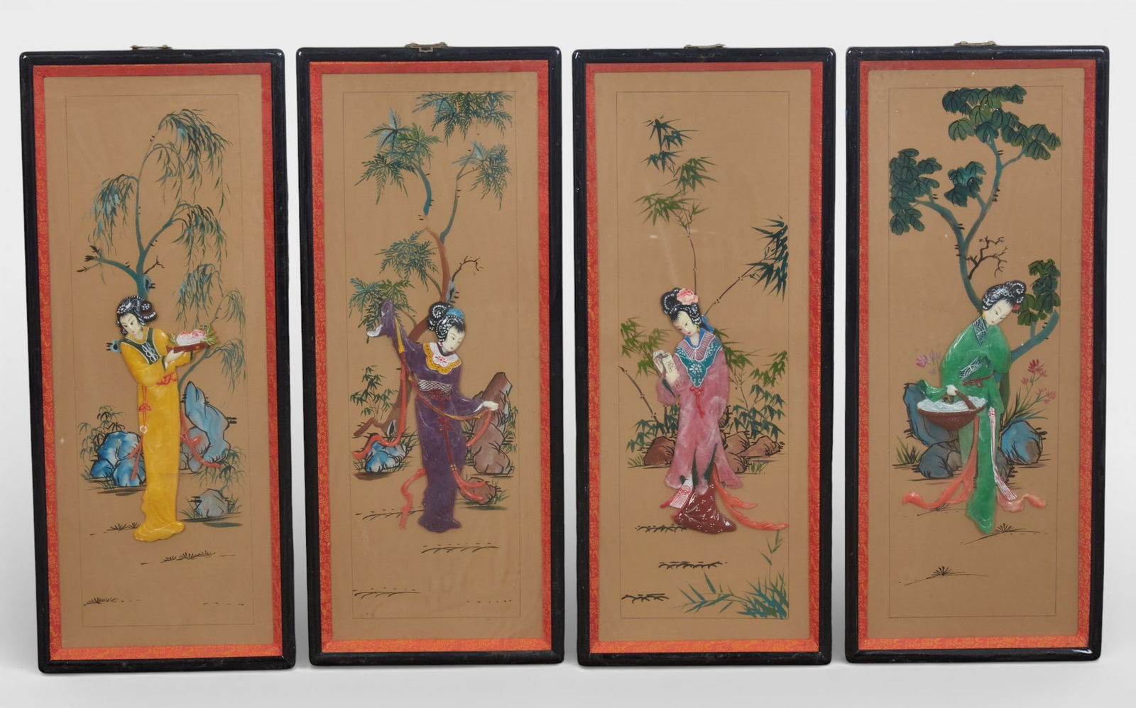 A group of four Chinese framed figural panels (1 of 8)