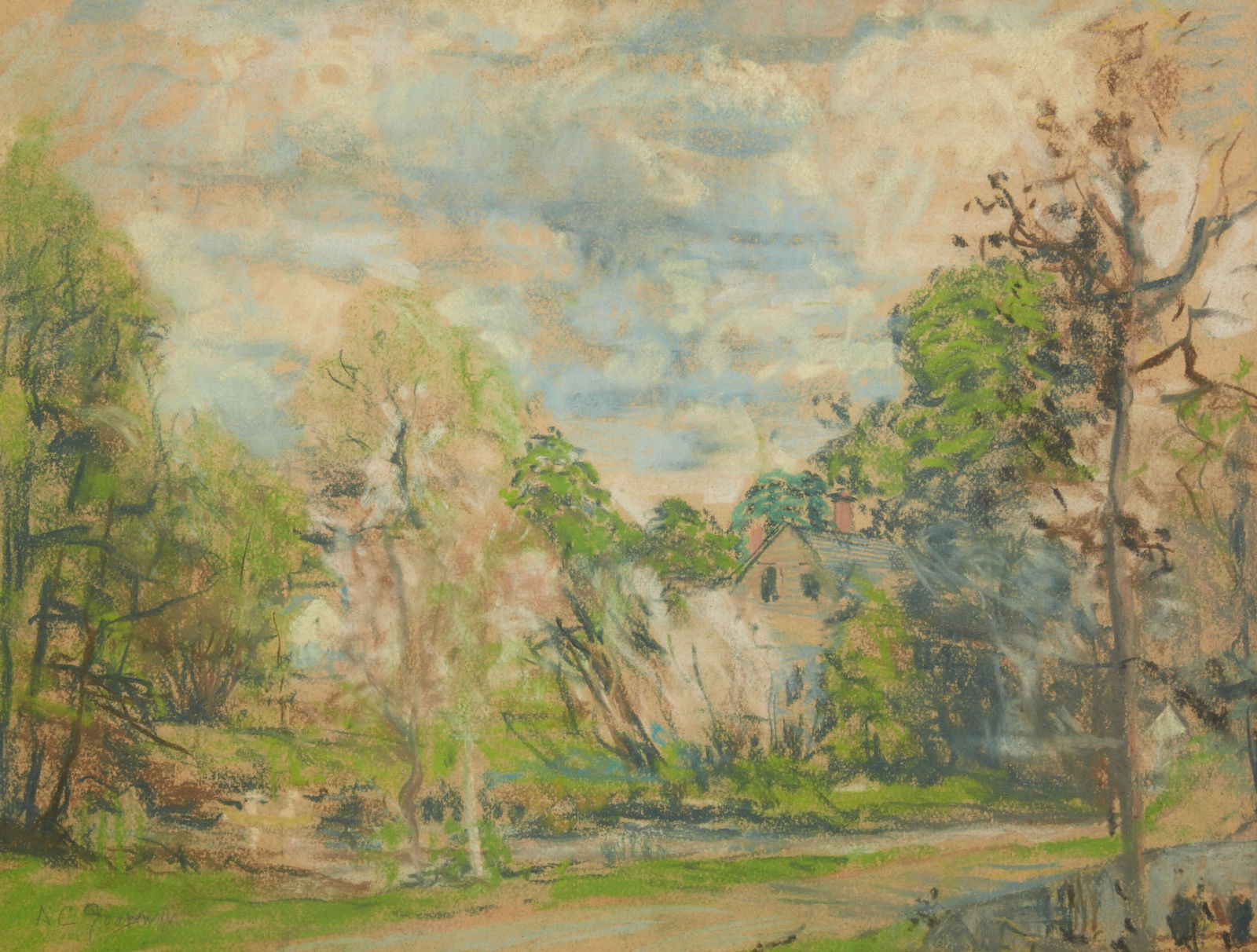 Arthur Clifton Goodwin (American, 1864-1929), Cottage in a landscape, pastel, sight 17 1/4 x 23 (1 of 5)