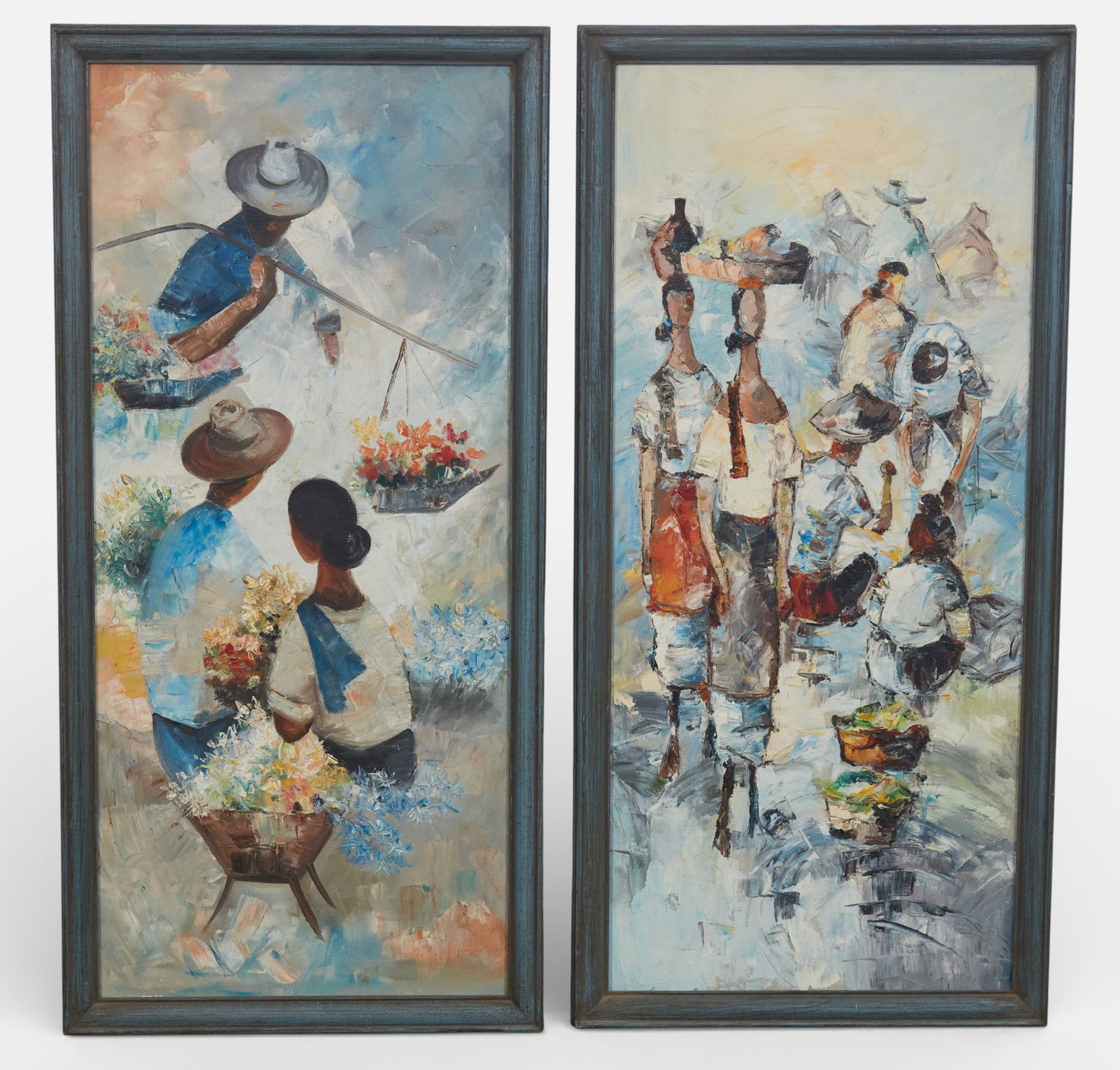 A pair of paintings depicting a market scene (1 of 4)