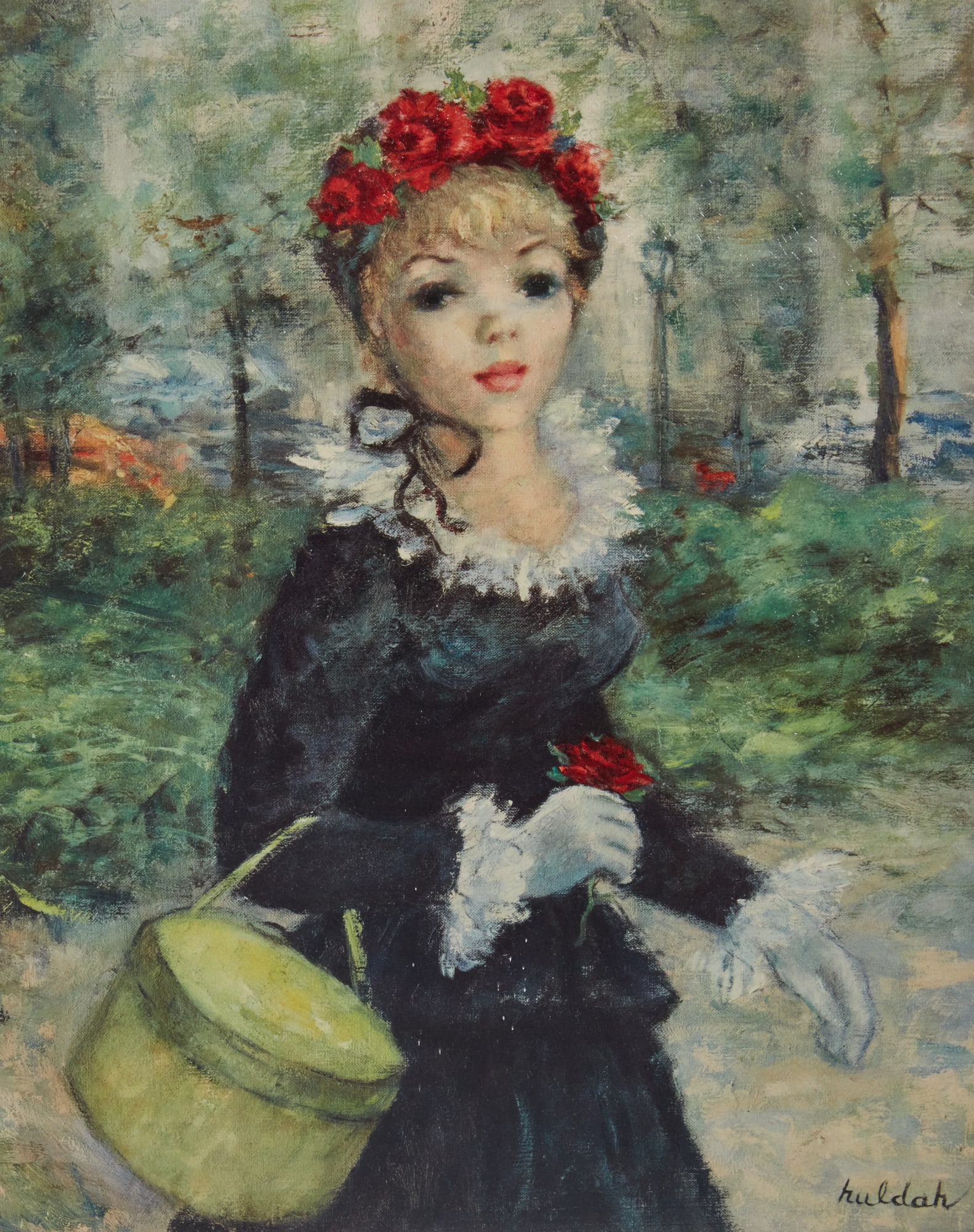 A painting of a woman by Huldah: A painting of a woman by Huldah Framed: 26 1/2 x 23 in. (67.3 x 58.4 cm.)