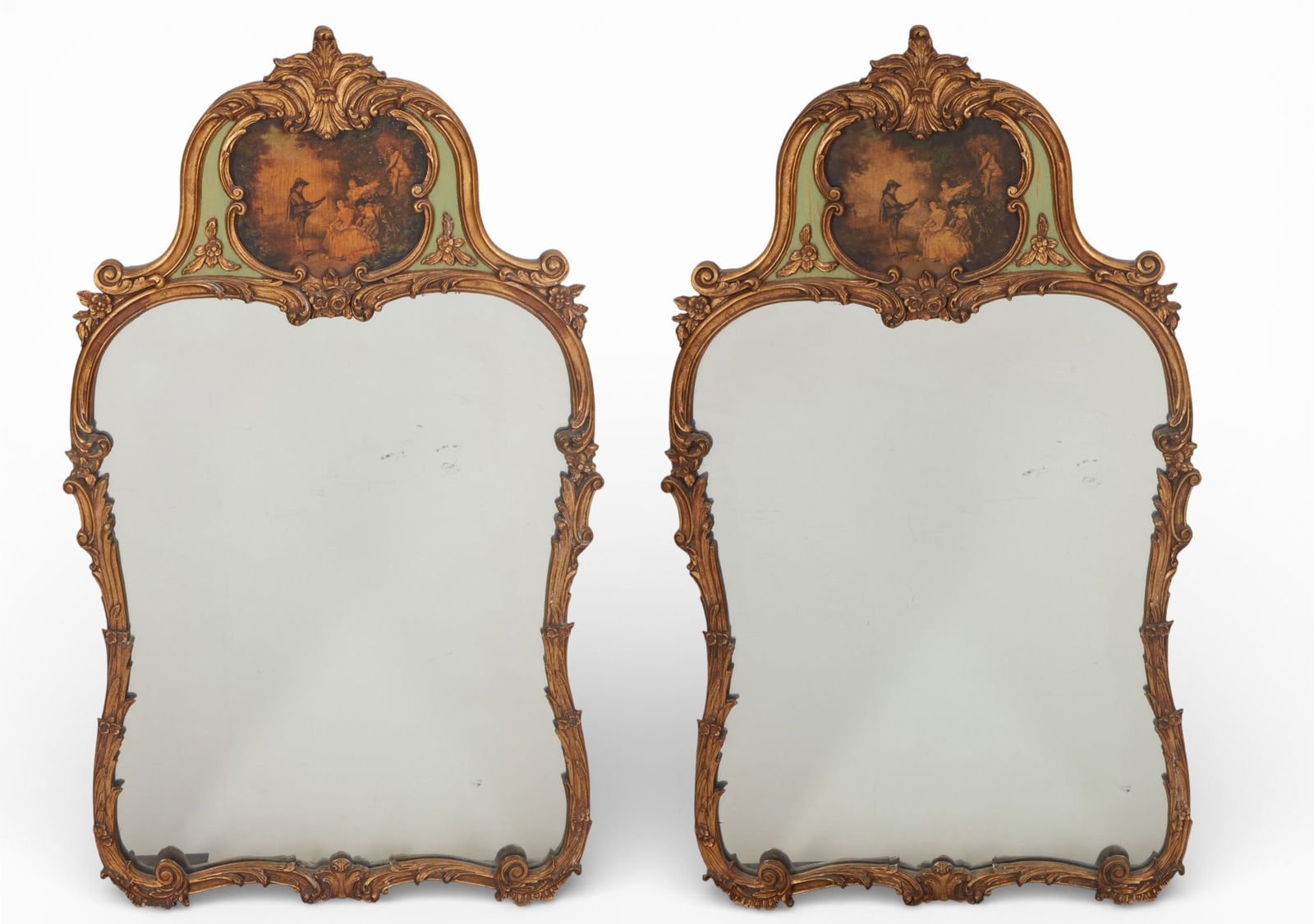 A pair of Louis XV style giltwood trumeau mirrors: A pair of Louis XV style giltwood trumeau mirrors49 x 29 in. (124.5 x 73.7 cm.)