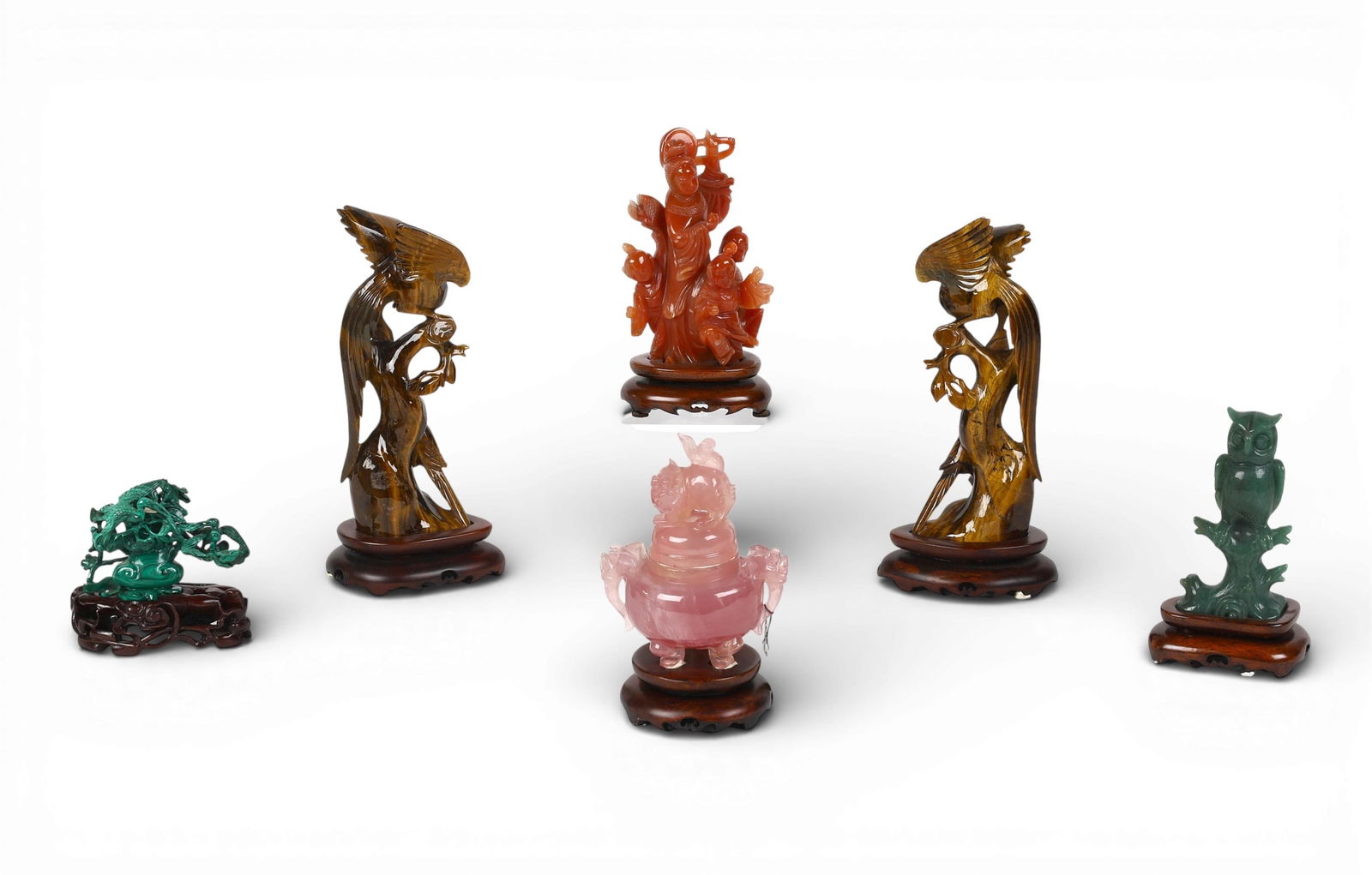 A group of six Chinese hardstone table decorations (1 of 7)