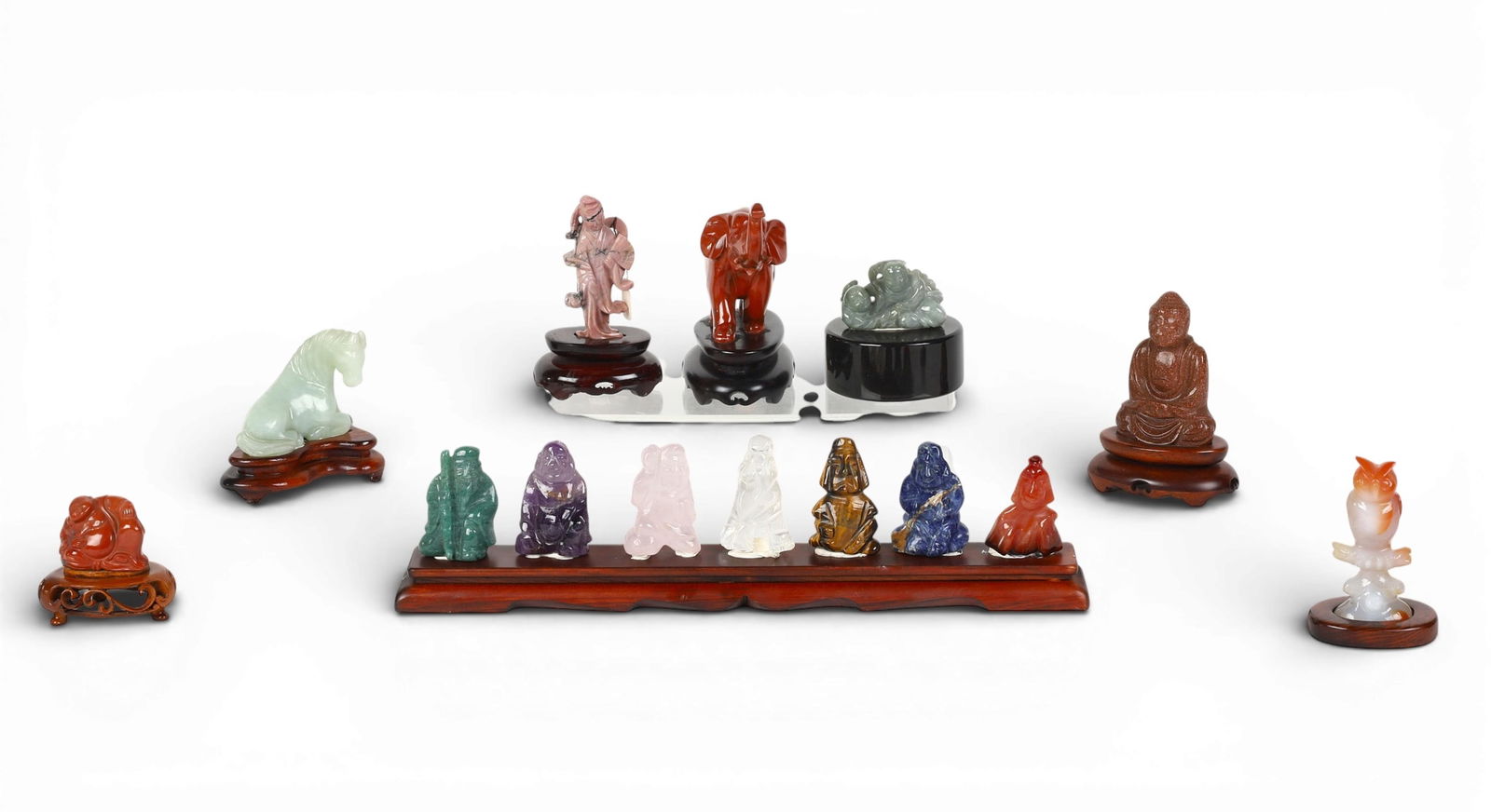 A group of fourteen Chinese carved hardstone table decorations (1 of 5)